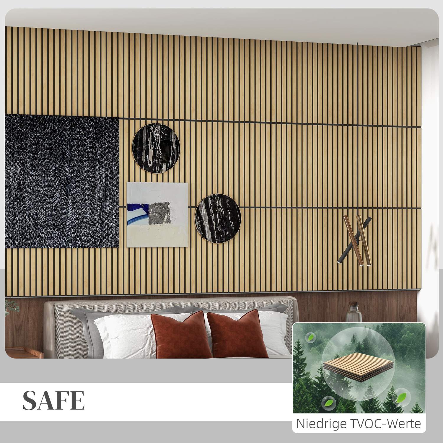 Akustické nástěnné panely z dubu ve 3D provedení – sada 4 kusů, 60x60 cm