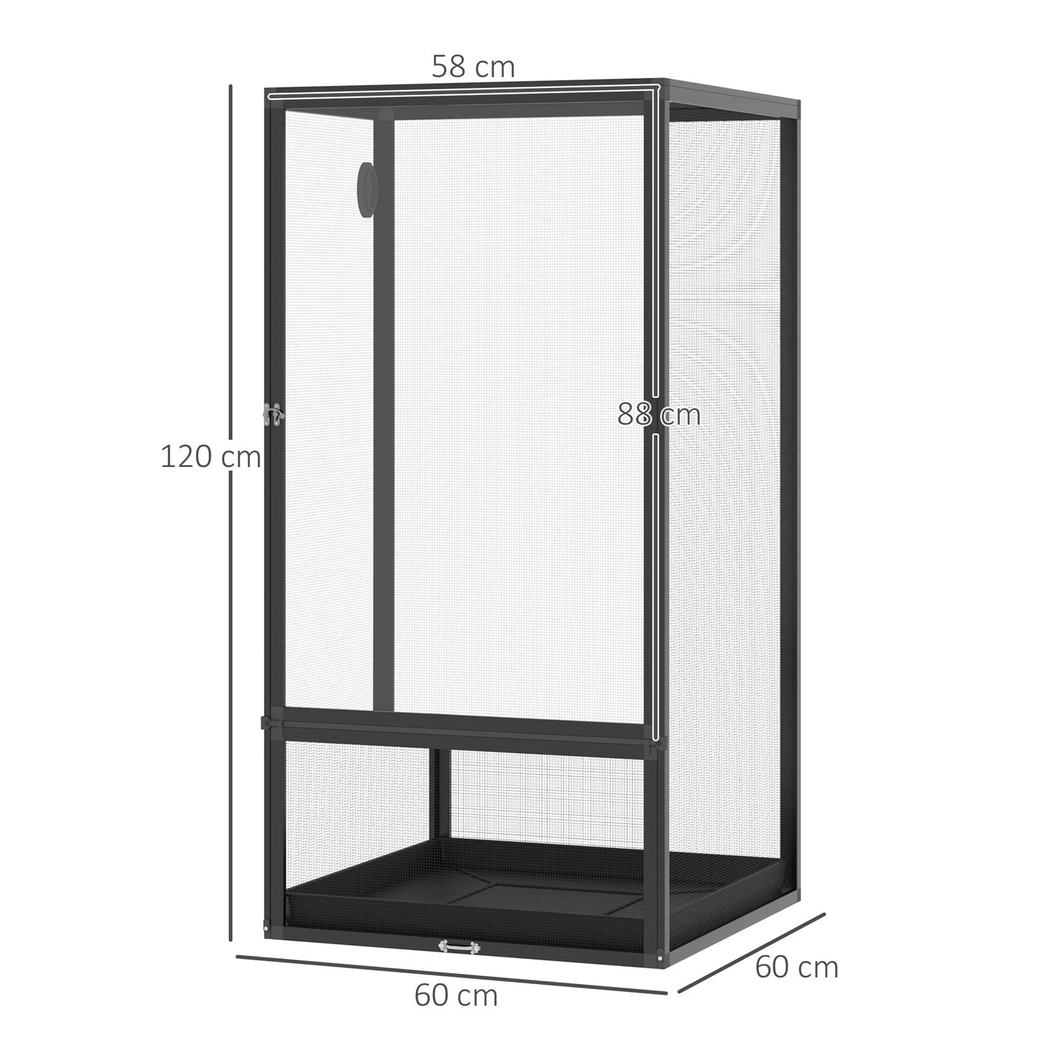 Aluminium Mesh Terrarium, Svart, 60x60x120 cm för reptiler
