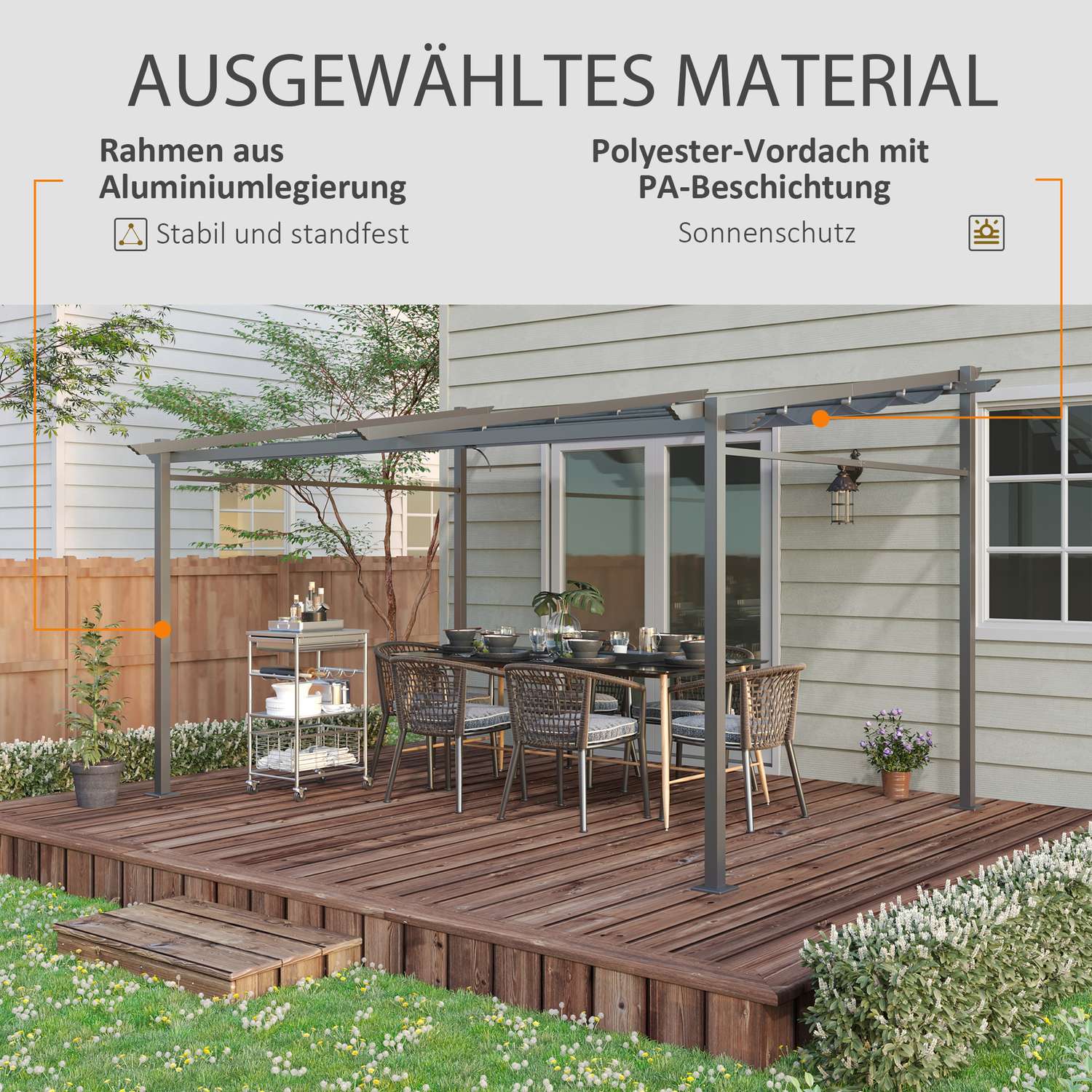 Hliníková pergola 4x3m, nastavitelná střecha, UV ochrana