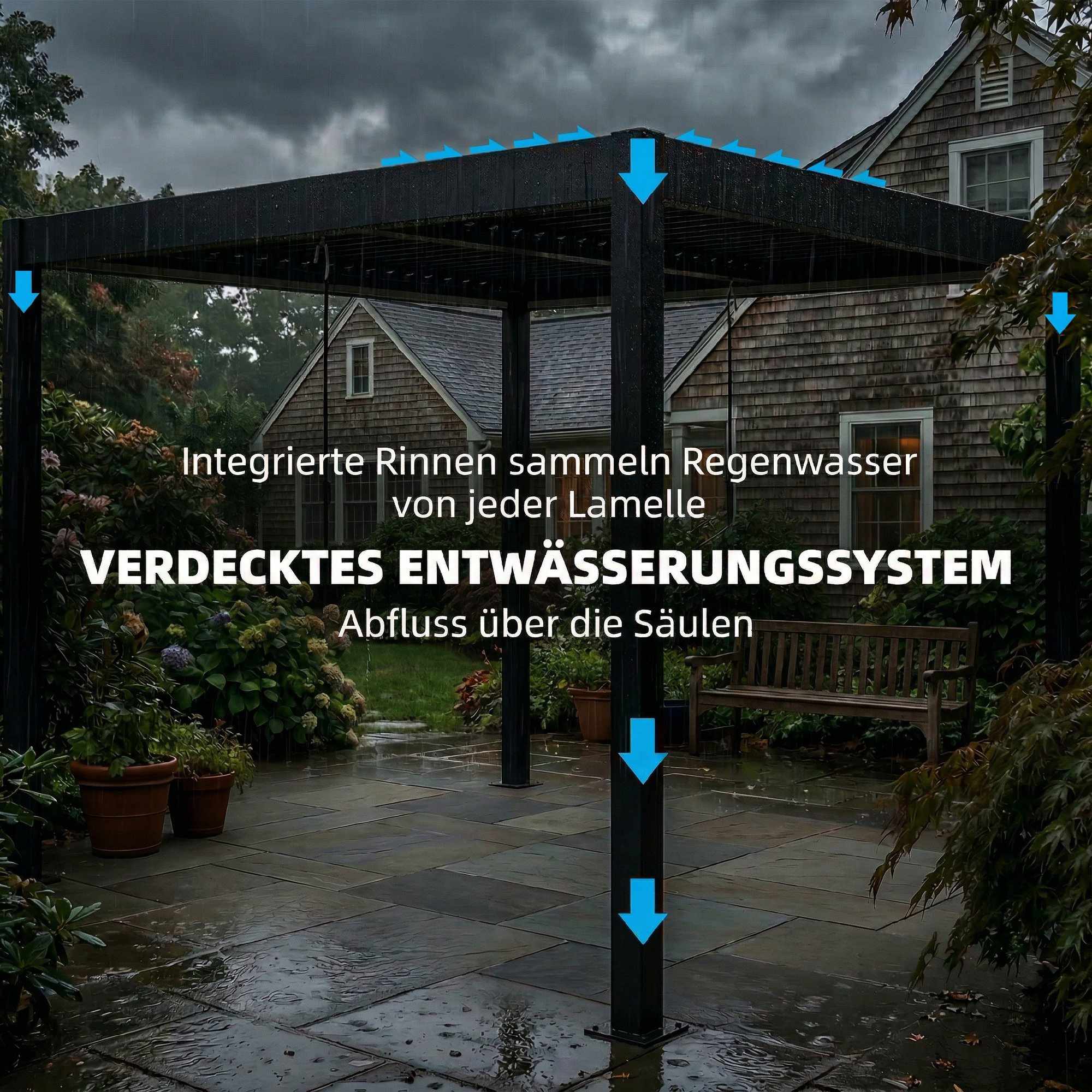 Aluminiumpergola 3x3m med LED-belysning och justerbart tak