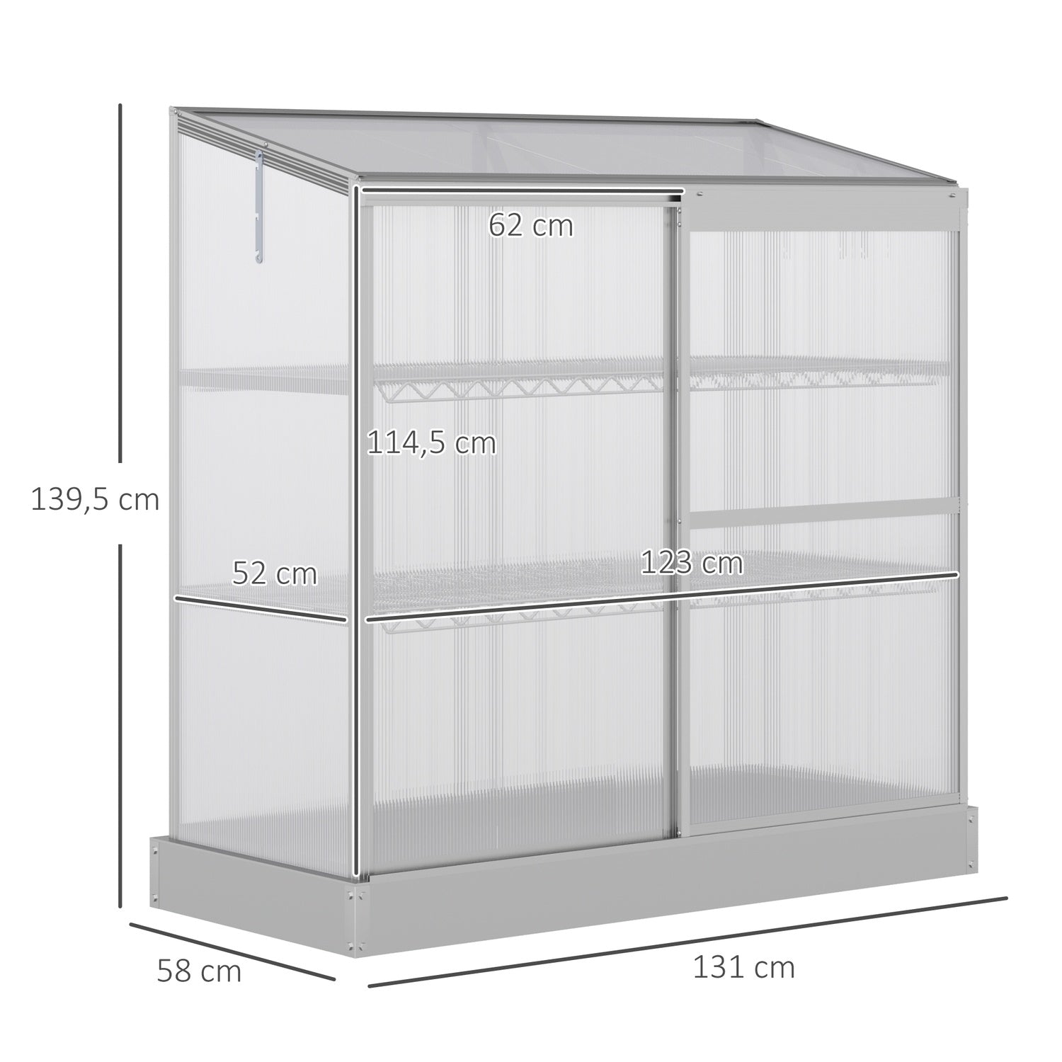 Aluminiumväxthus med fundament, 3 nivåer, 131x58x139,5 cm