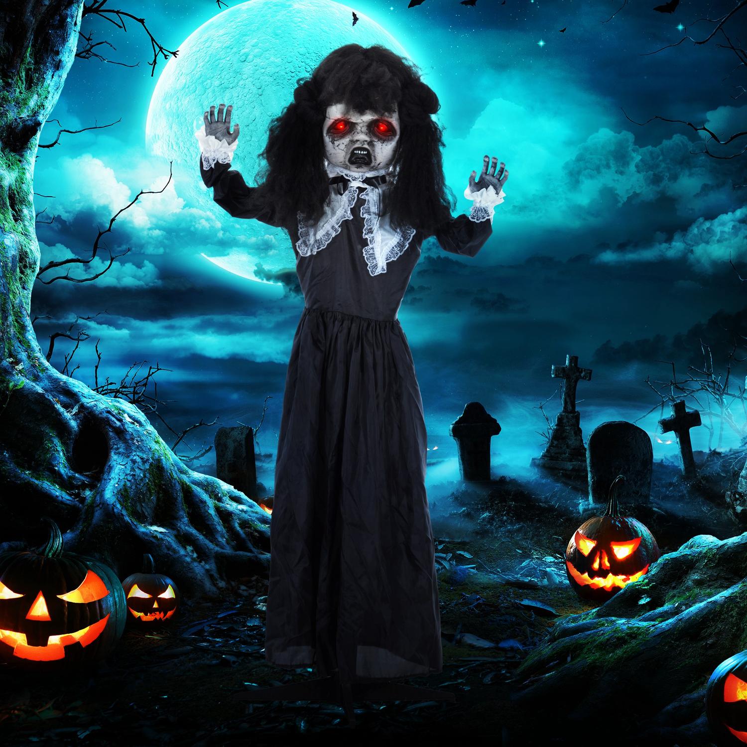 Animerad Halloween-dekoration – Black Lolita Girl, ljudaktiverad