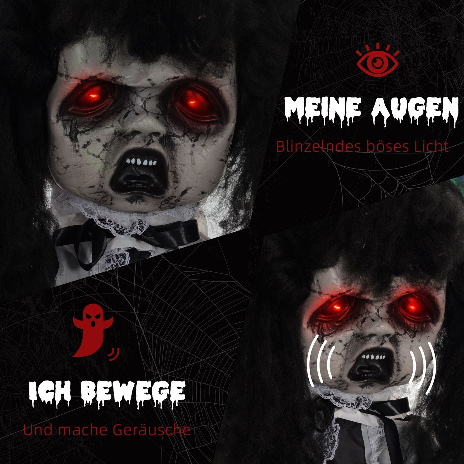 Animerad Halloween-dekoration – Black Lolita Girl, ljudaktiverad