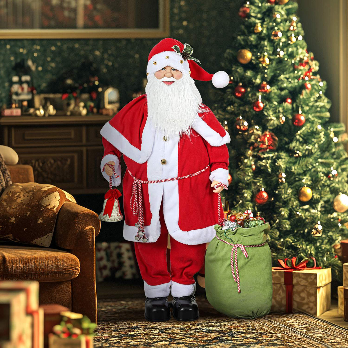 Animovaný Santa Claus s hudbou a pohybem, pro použití v interiéru