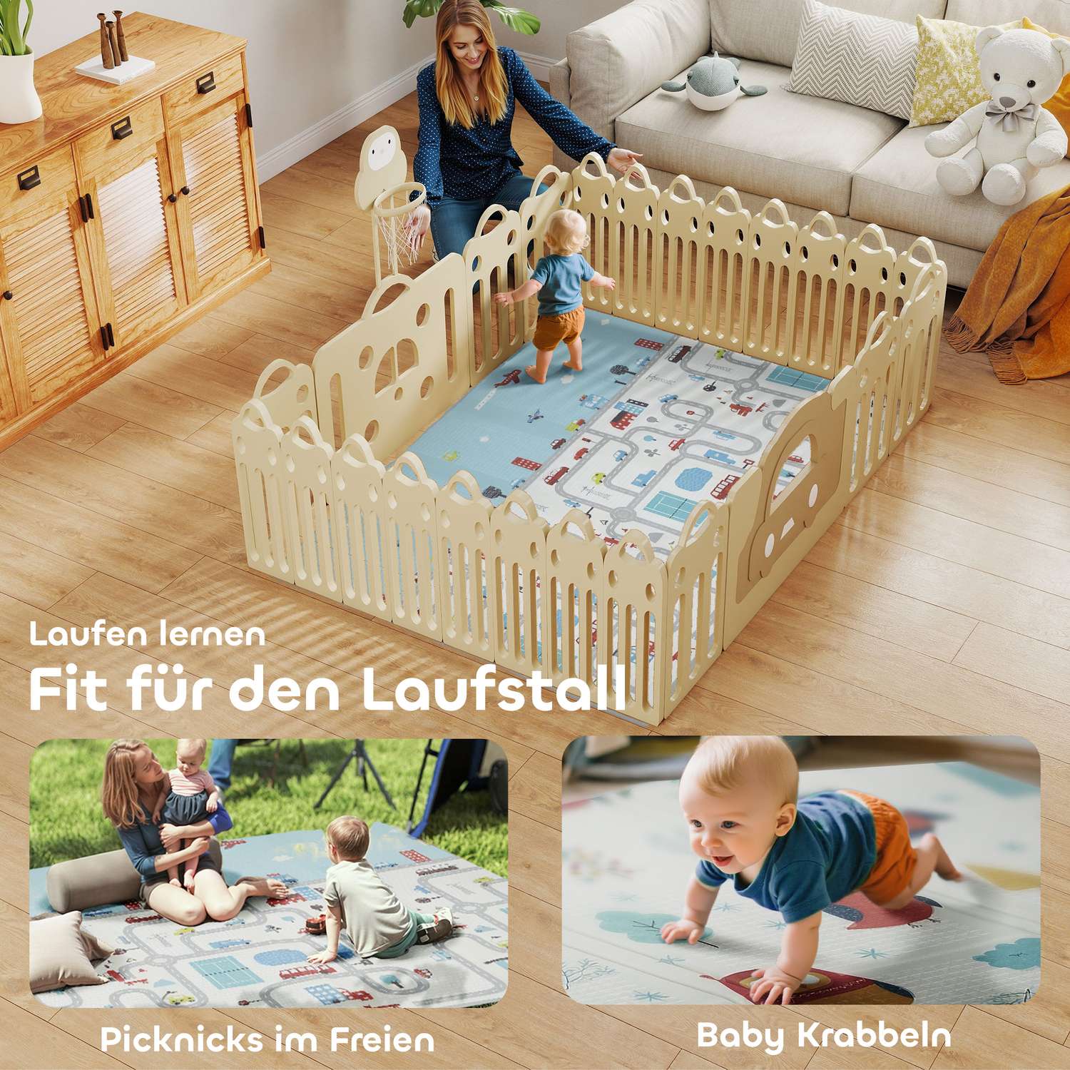 Babylekmatta, djurmönster, skum, 1,5 cm tjock, halkfri