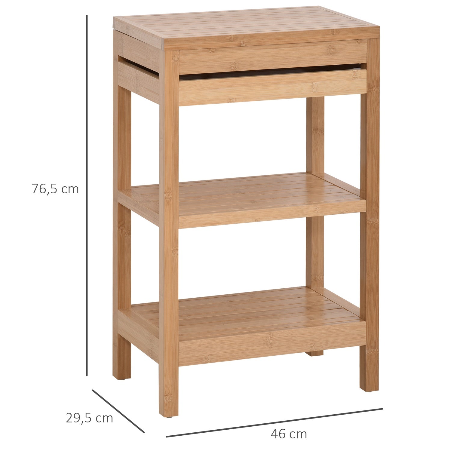 Badrumshylla i bambu, gångjärnsförsett lock, naturlig finish, 46x29,5x76,5 cm