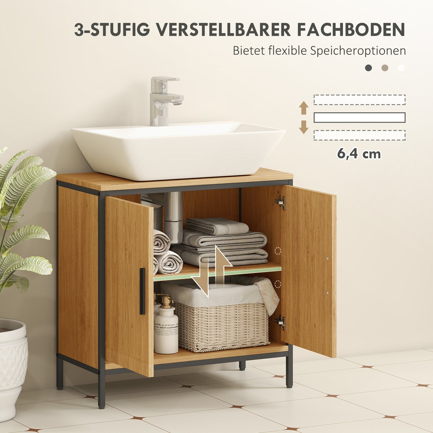 Badrumsskåp, ekfinish, justerbara hyllor