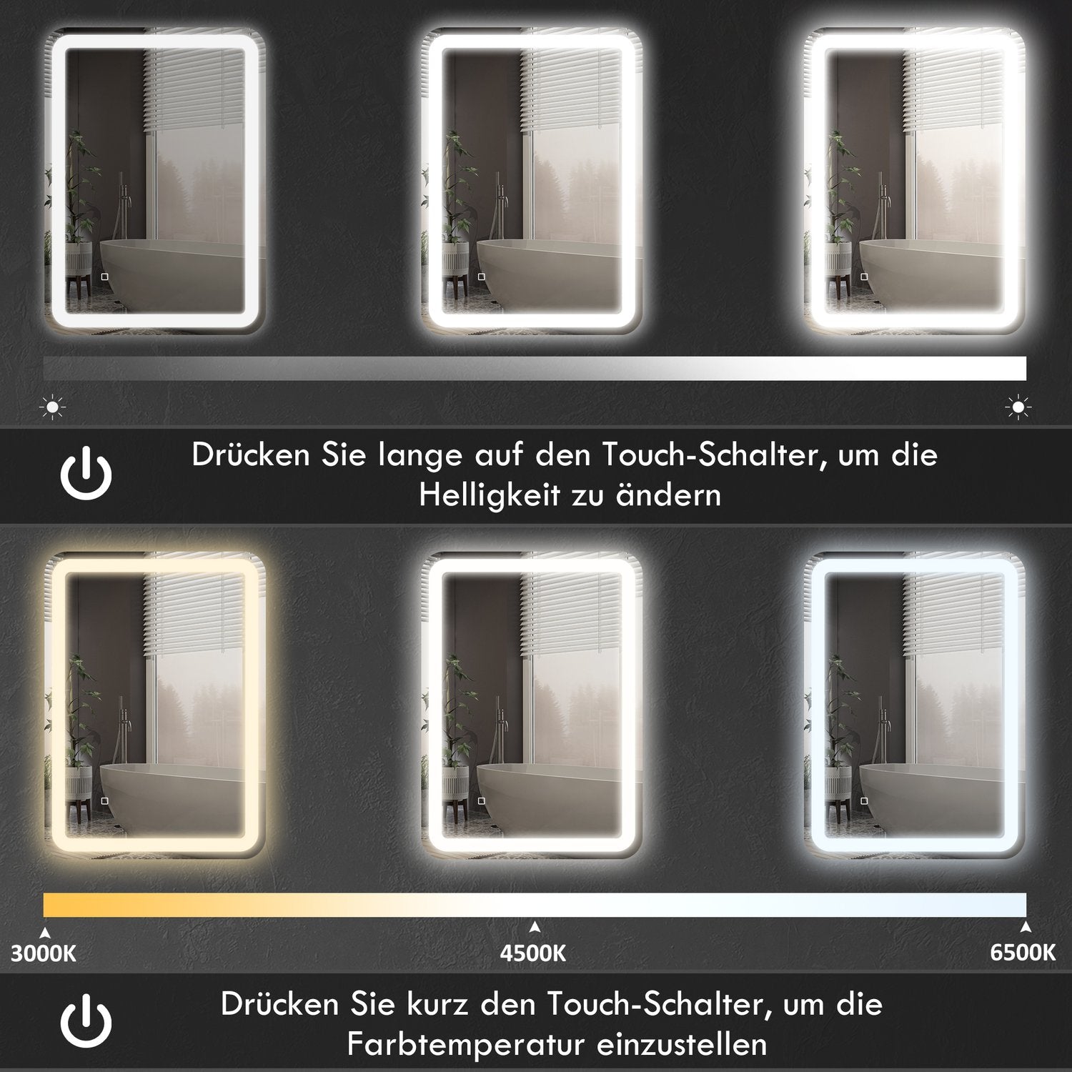 Badrumsspegel, LED, Anti-Imma, Touch Control, 60x80 cm
