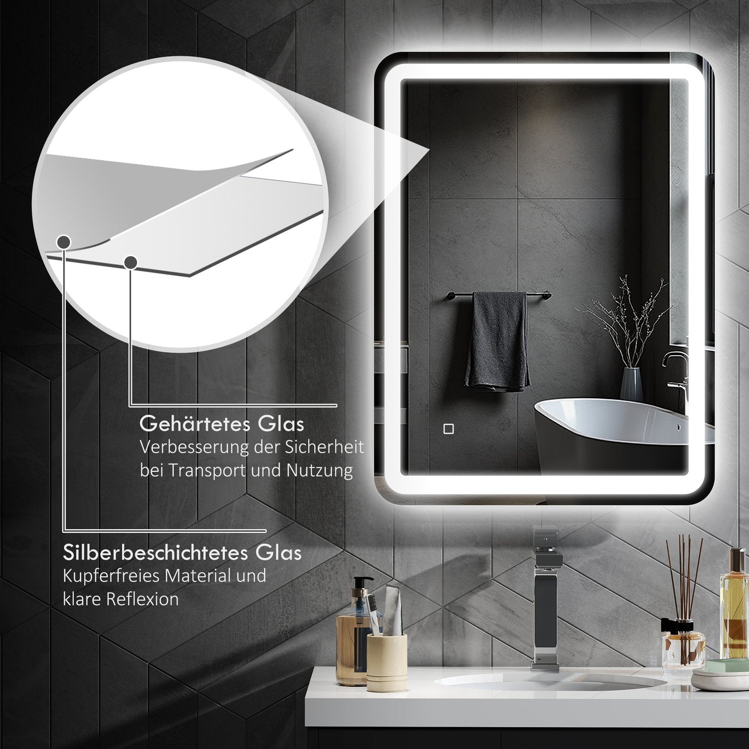 Badrumsspegel, LED, Anti-Imma, Touch Control, 60x80 cm