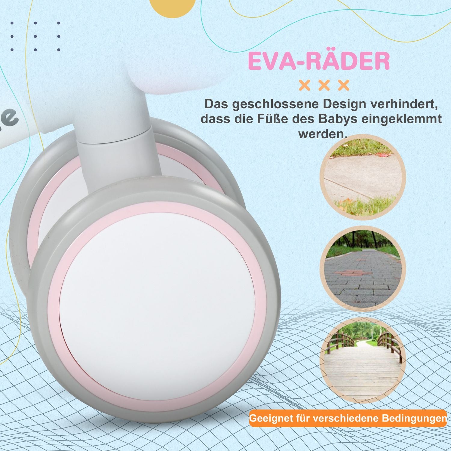 Balanscykel för småbarn, Rosa/Vit, TPU-hjul utan skruv