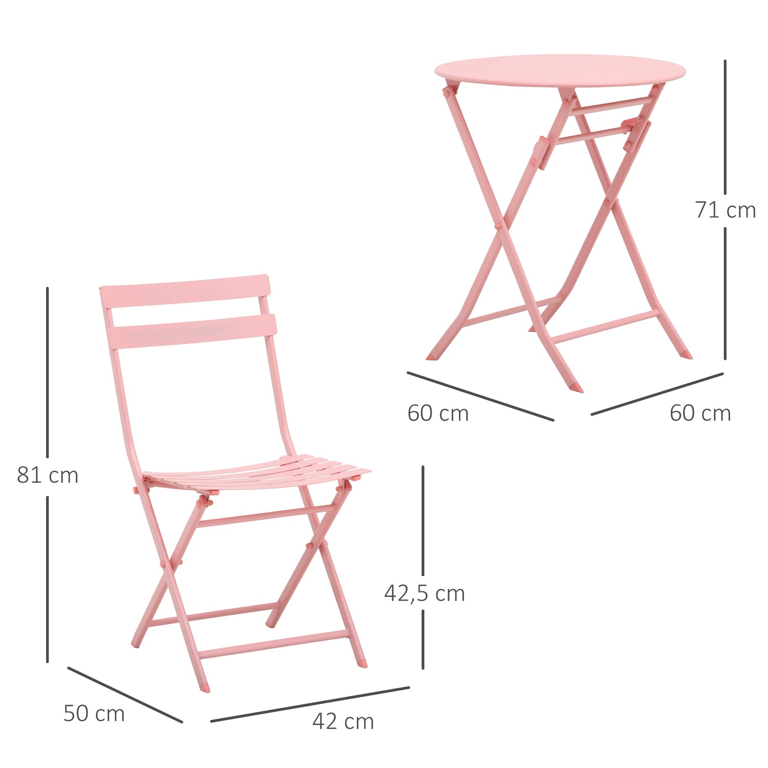 Balcony Bistro Set – hopfällbart bord och 2 stolar, rosa