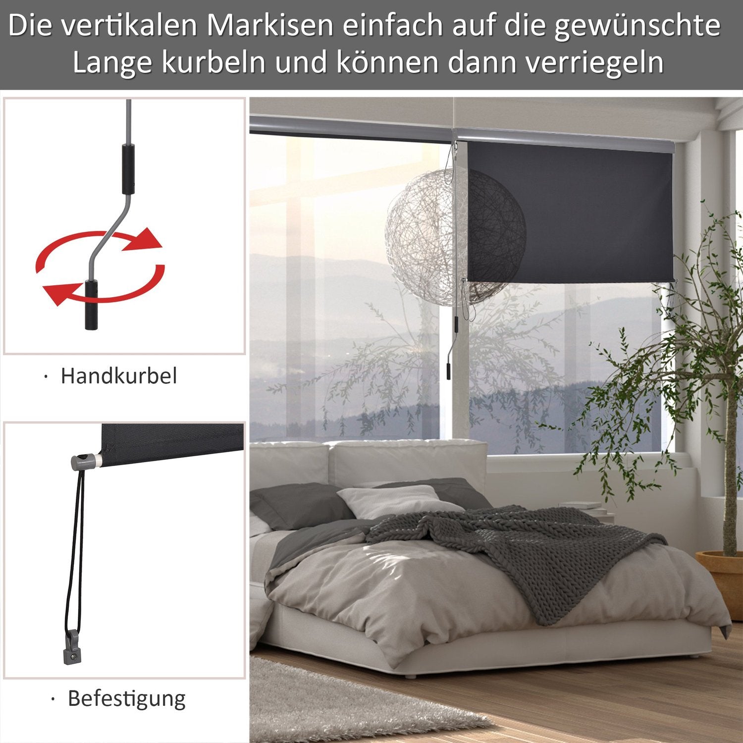 Balkong Markis Vind & Sekretessskärm, Handvev, 160x250Cm