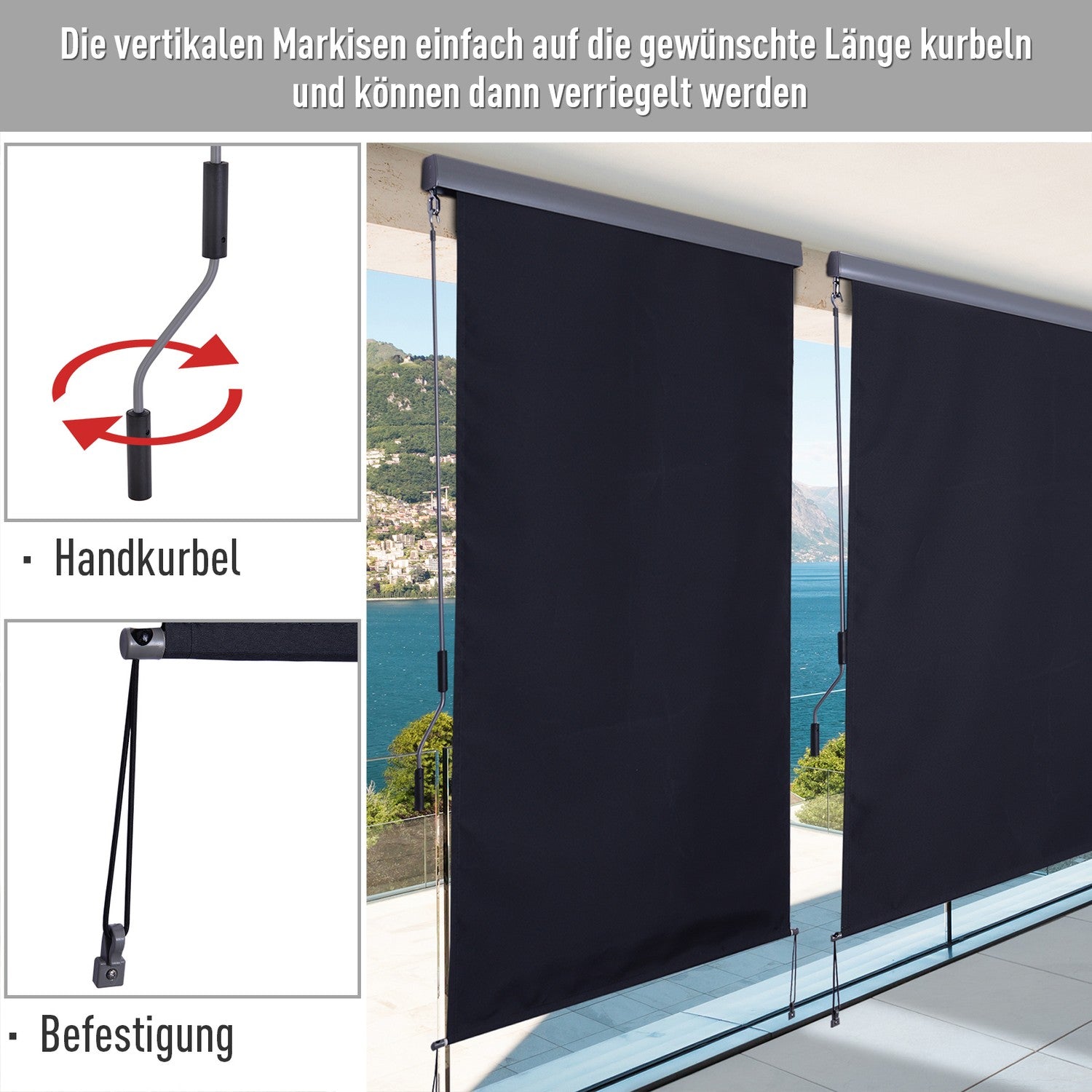 Balkong Rullgardin, Polyester, Vindskydd, 140x200 cm