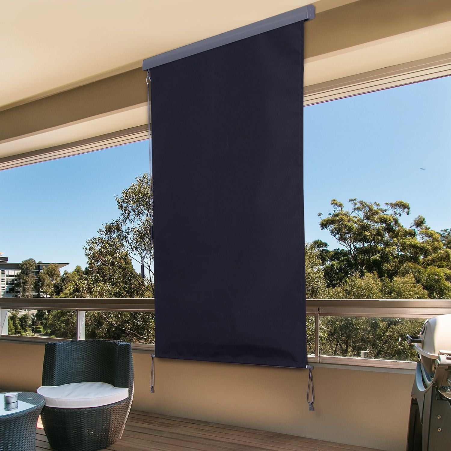 Balkongmarkis – Polyester aluminium, 120x200cm, vindskydd