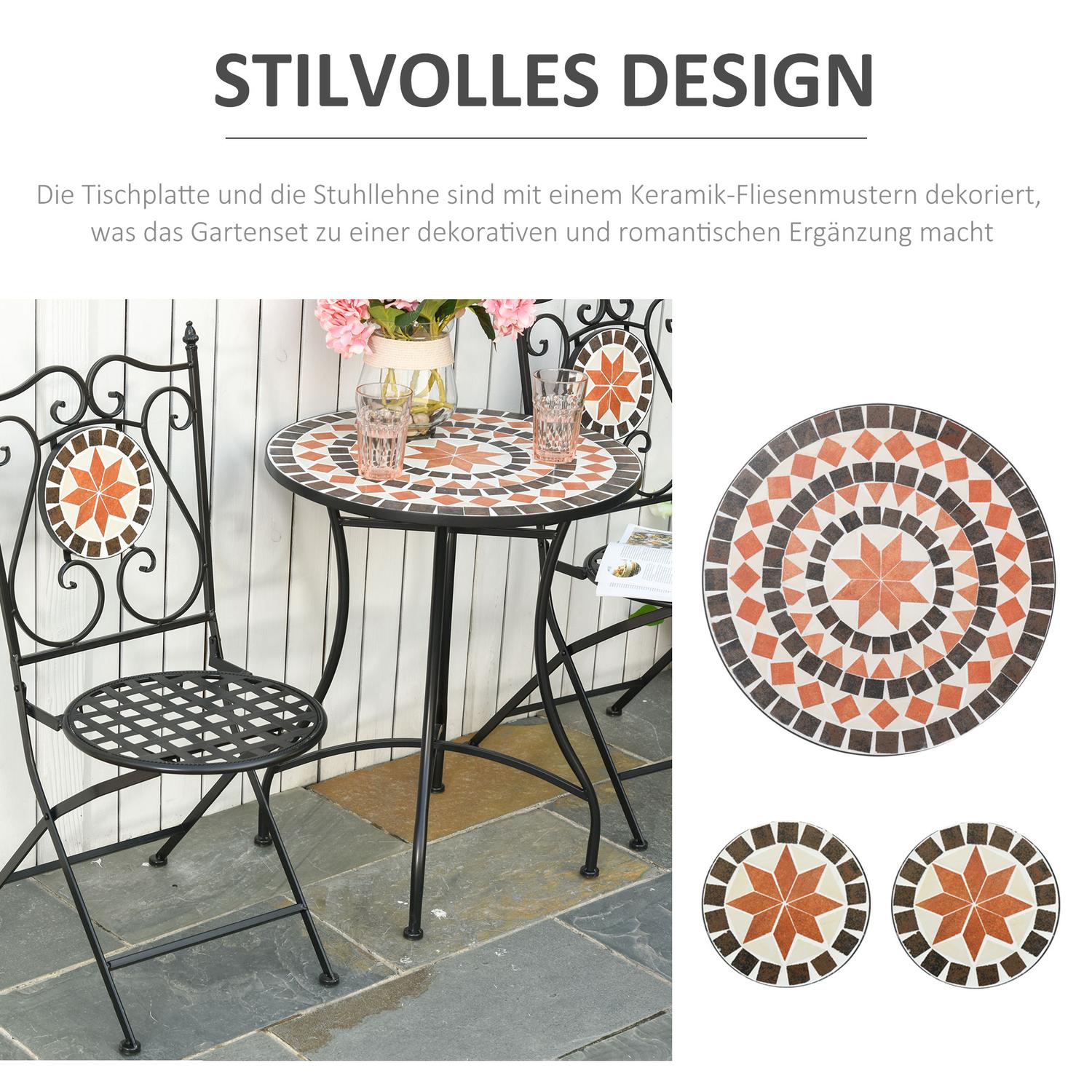 Balkongmöbelset – 2 hopfällbara stolar, mosaikbord