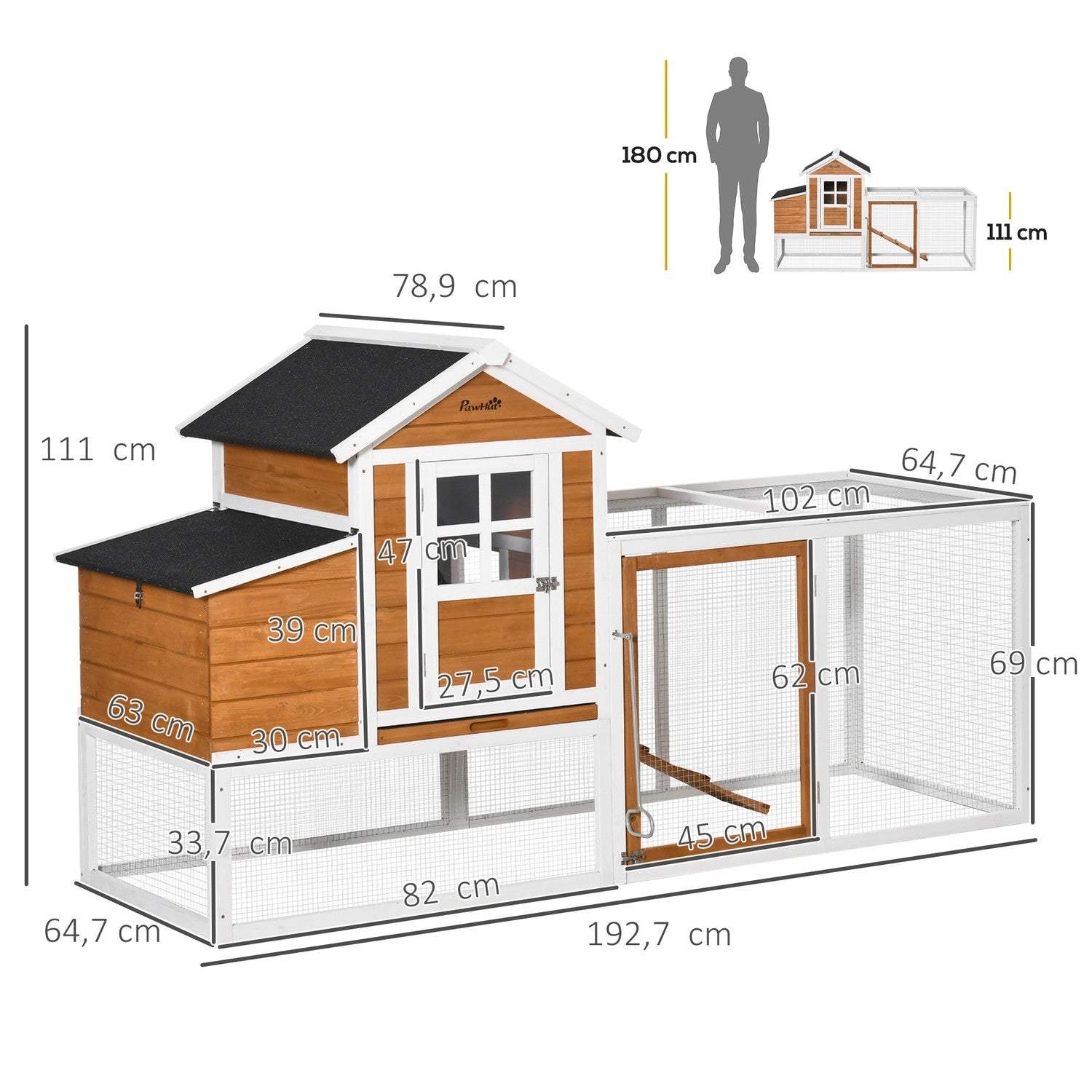 Bantam Chicken Coop med Run, Nesting Box & Asfalttak