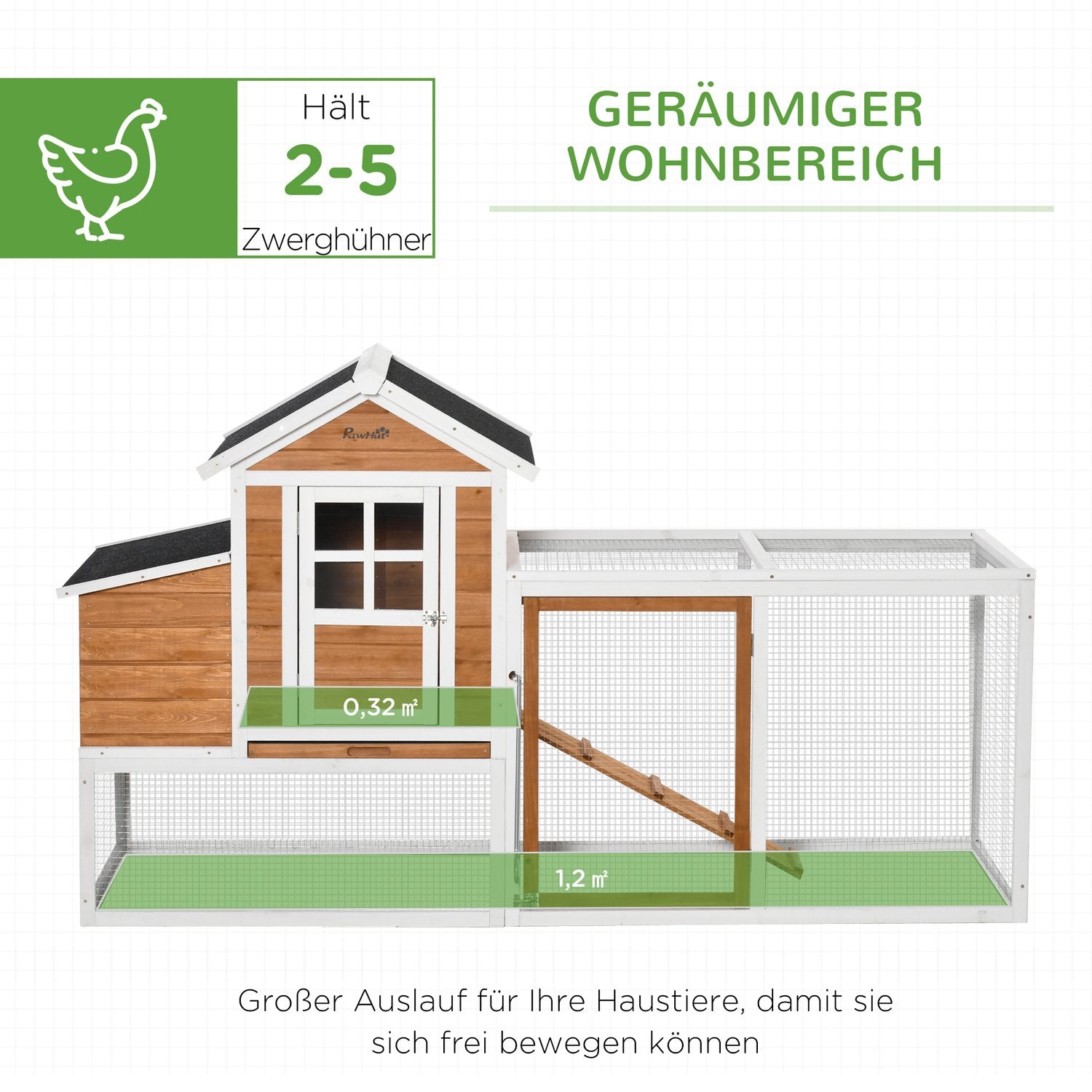 Bantam Chicken Coop med Run, Nesting Box & Asfalttak