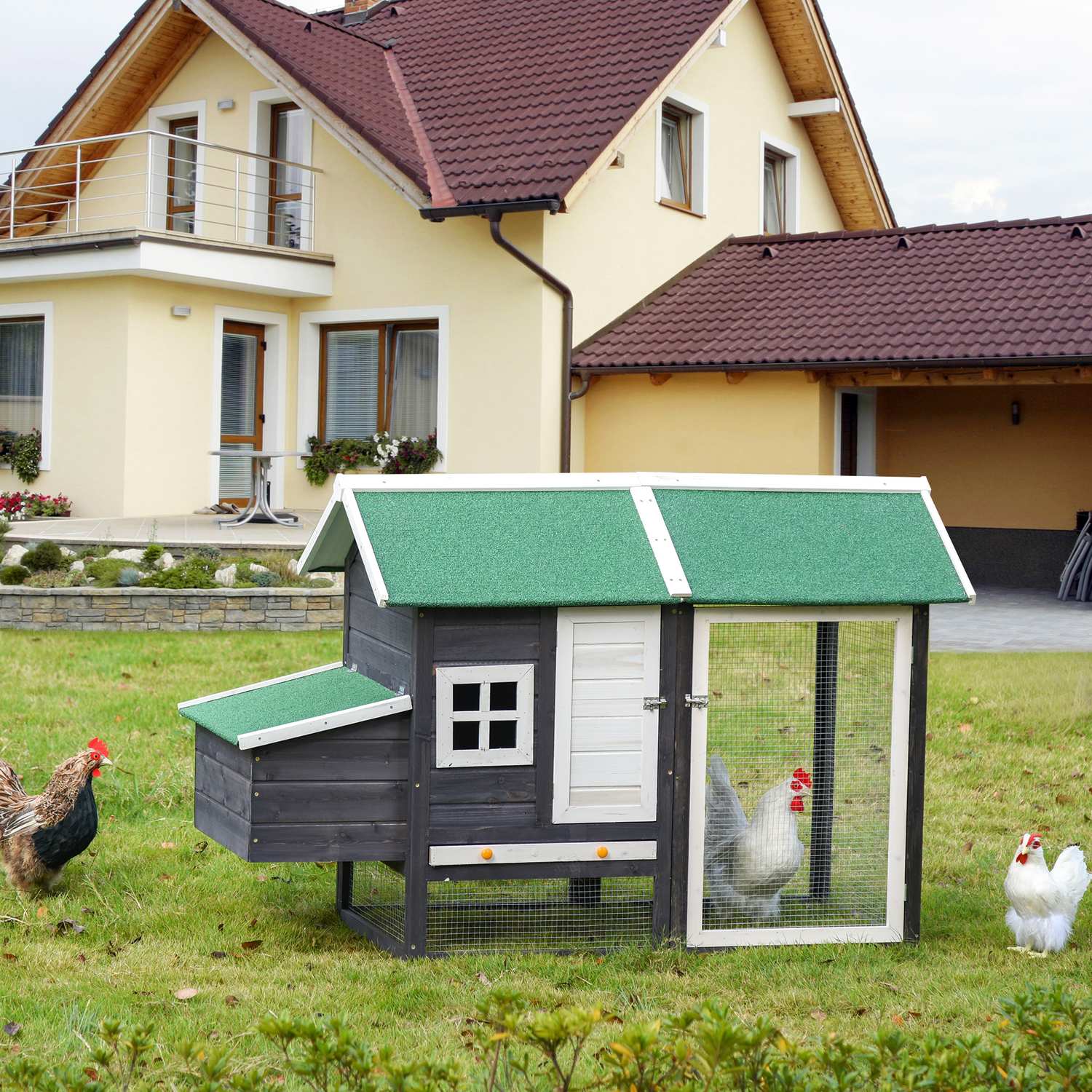 Bantam Chicken Coop med häcklåda & lekhage, grå
