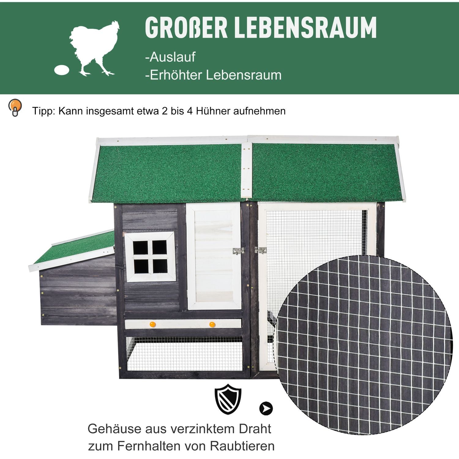 Bantam Chicken Coop med häcklåda & lekhage, grå