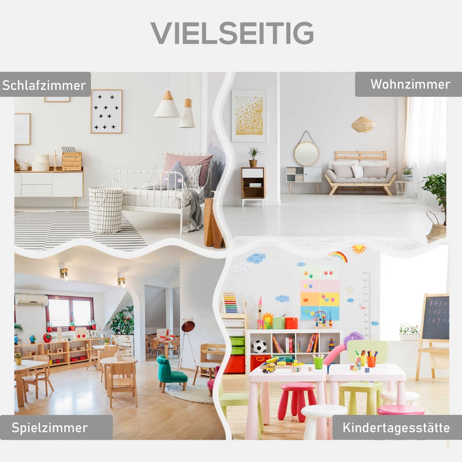 Barnbord med förvaring, Vit & Grå, Trä