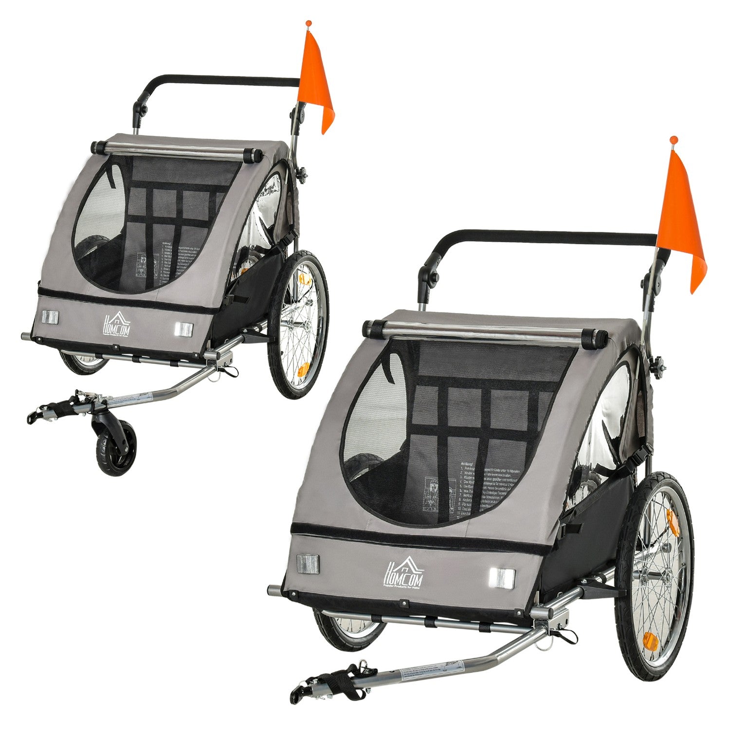 Barncykelvagn & Jogger, Grå/Svart, Säker & Vridbar