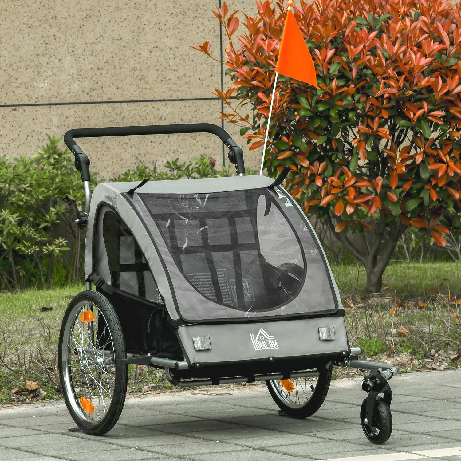 Barncykelvagn & Jogger, Grå/Svart, Säker & Vridbar