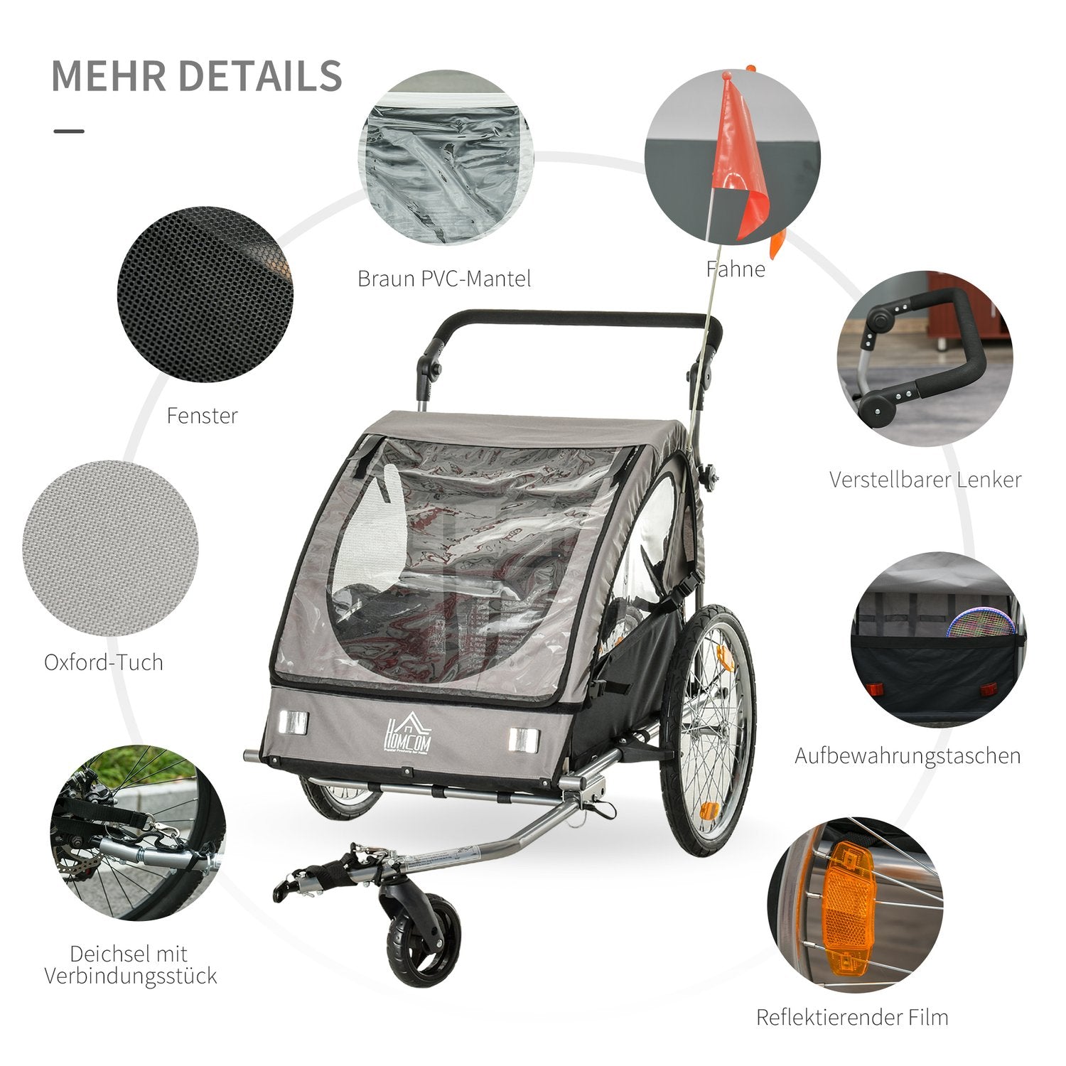 Barncykelvagn & Jogger, Grå/Svart, Säker & Vridbar