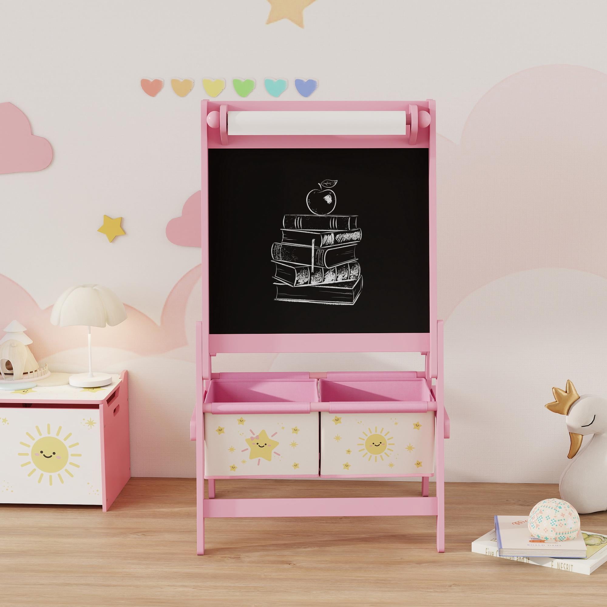 Barnens 3-i-1-staffli med griffeltavla, whiteboard, rosa