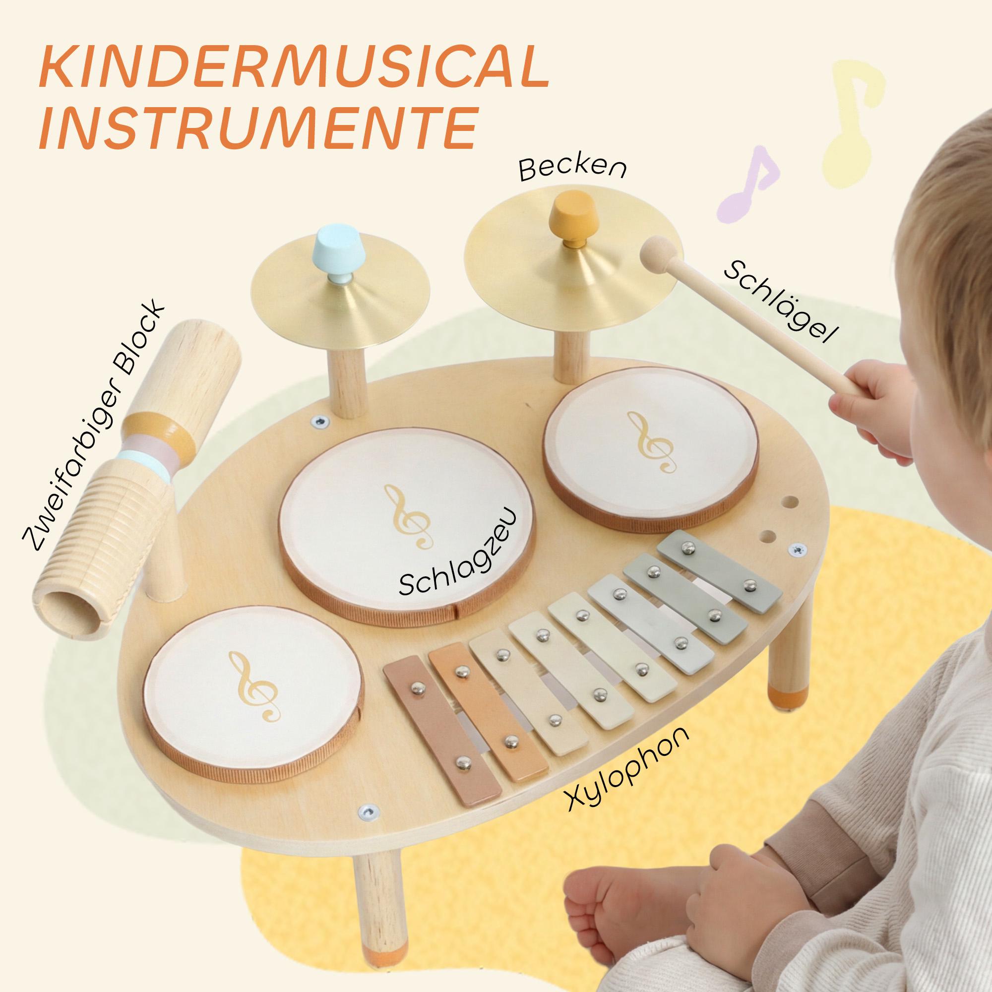 Barnens 4-i-1 musikinstrumentset med trummor och xylofon