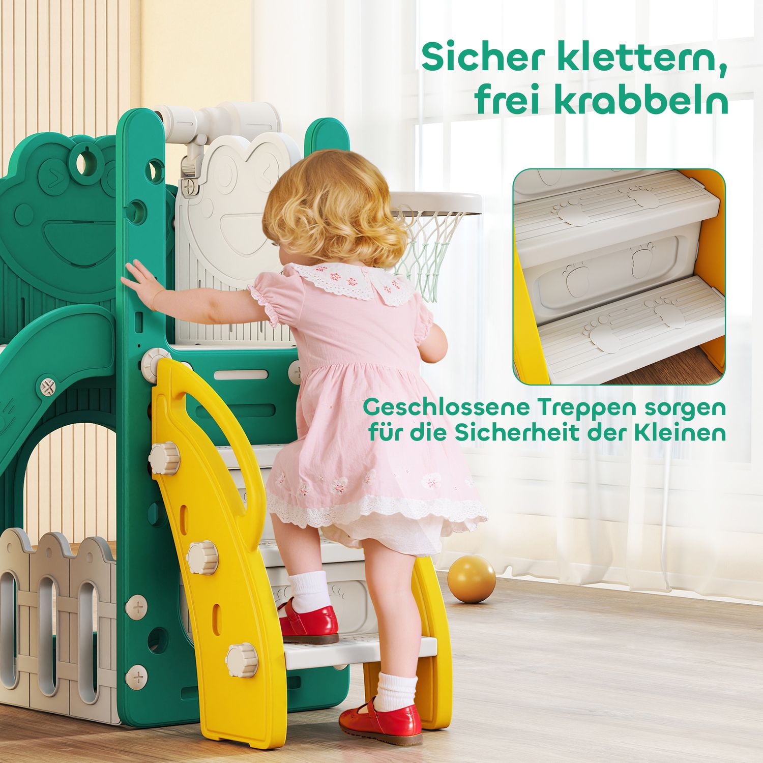 Barnens 5-i-1-rutschkana med teleskop och basketkorg