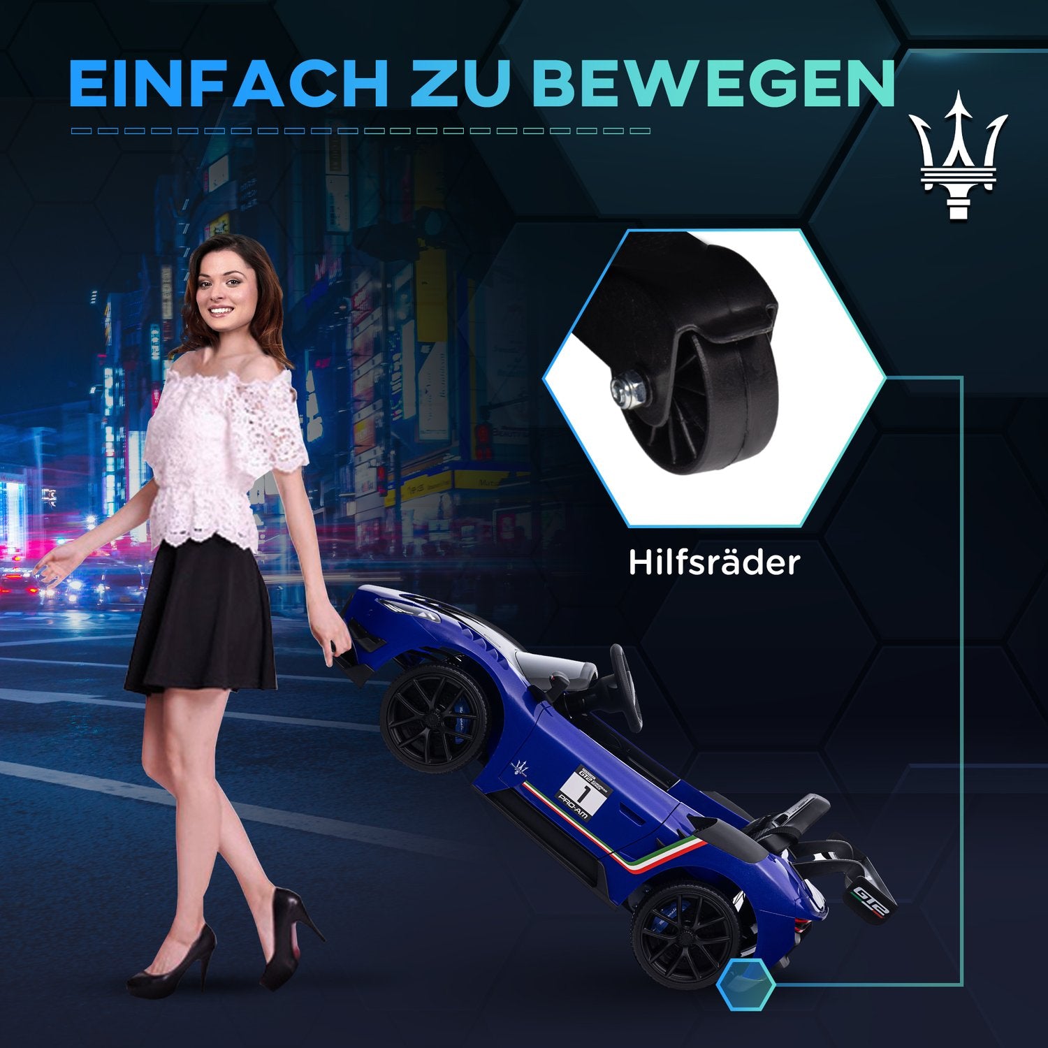 Dětské elektrické auto 12 V s dálkovým ovládáním a světly, modré