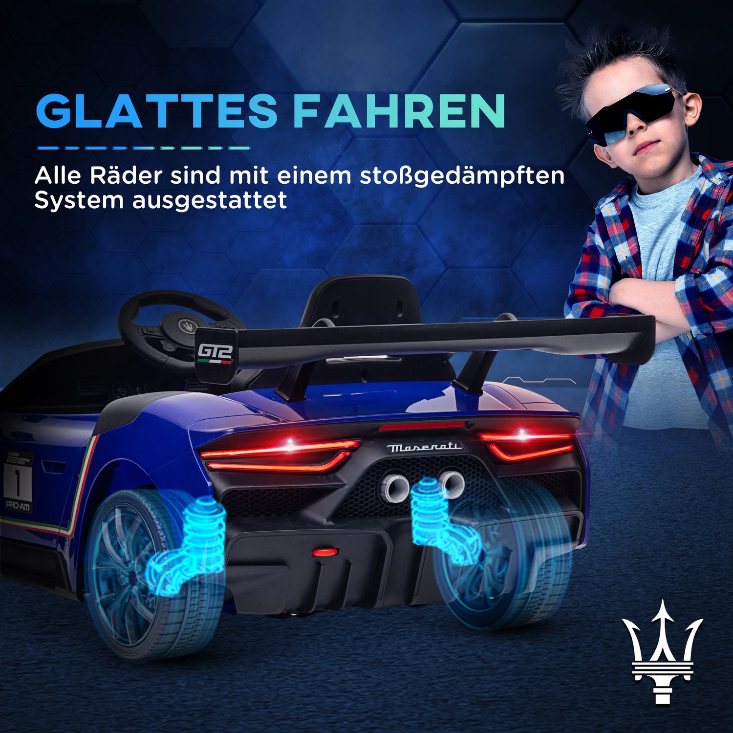 Dětské elektrické auto 12 V s dálkovým ovládáním a světly, modré