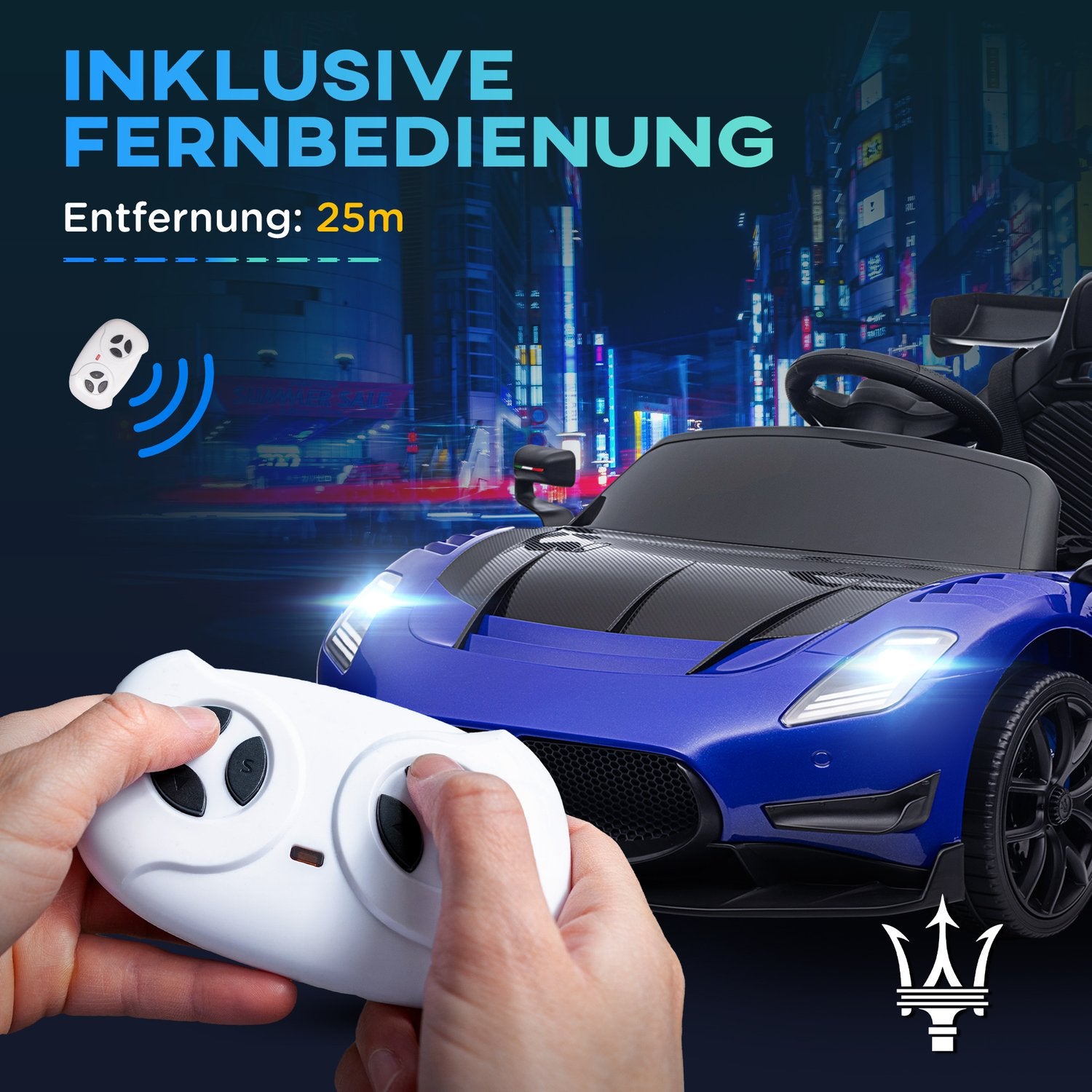 Dětské elektrické auto 12 V s dálkovým ovládáním a světly, modré