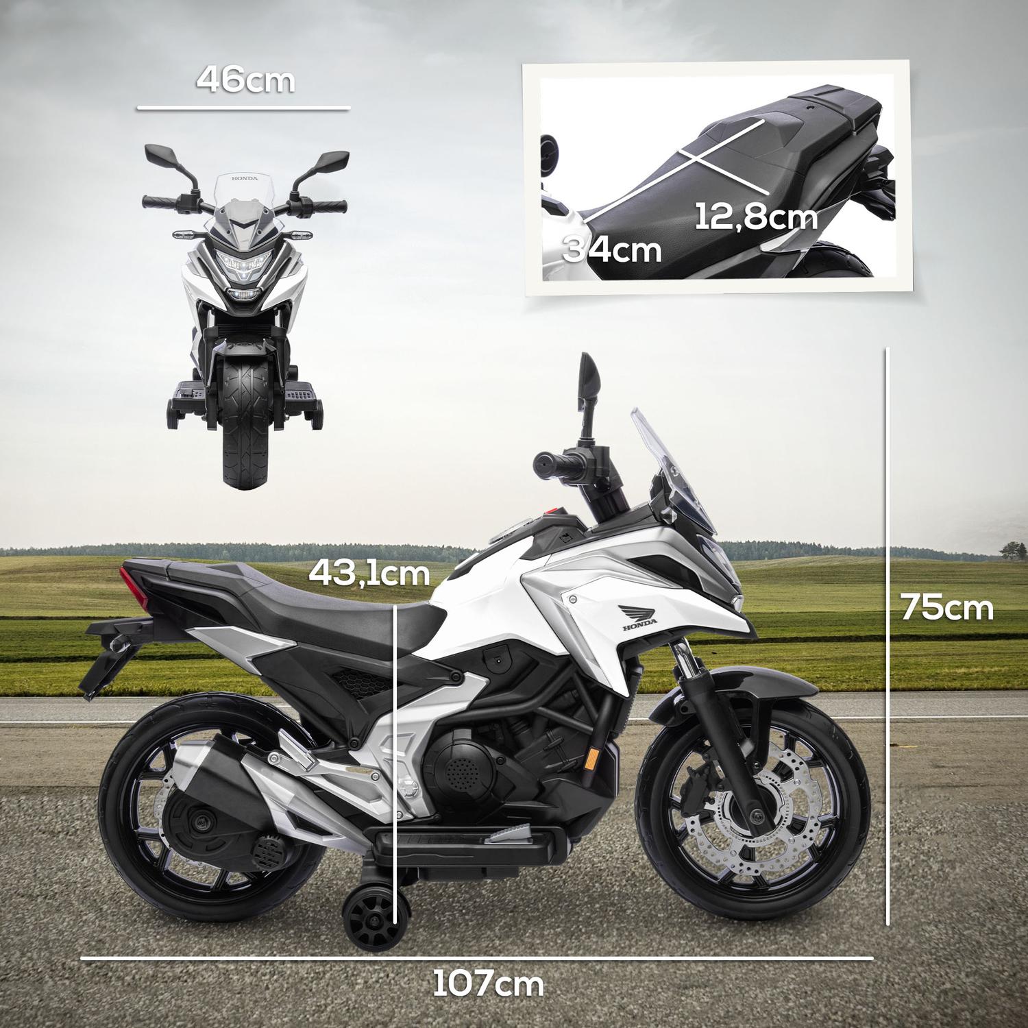 Dětská elektrická motorka 12 V, USB, LED, bílá