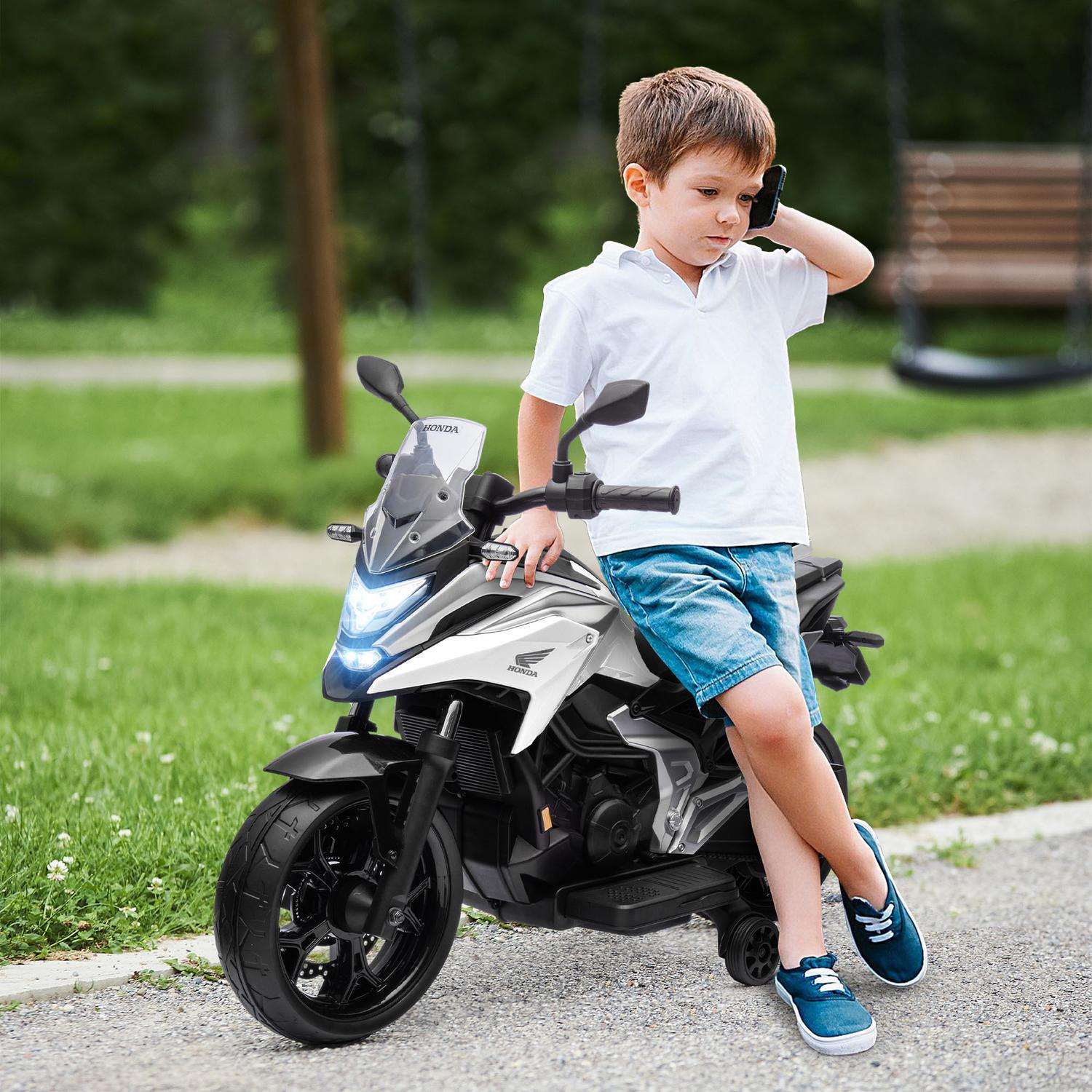 Dětská elektrická motorka 12 V, USB, LED, bílá