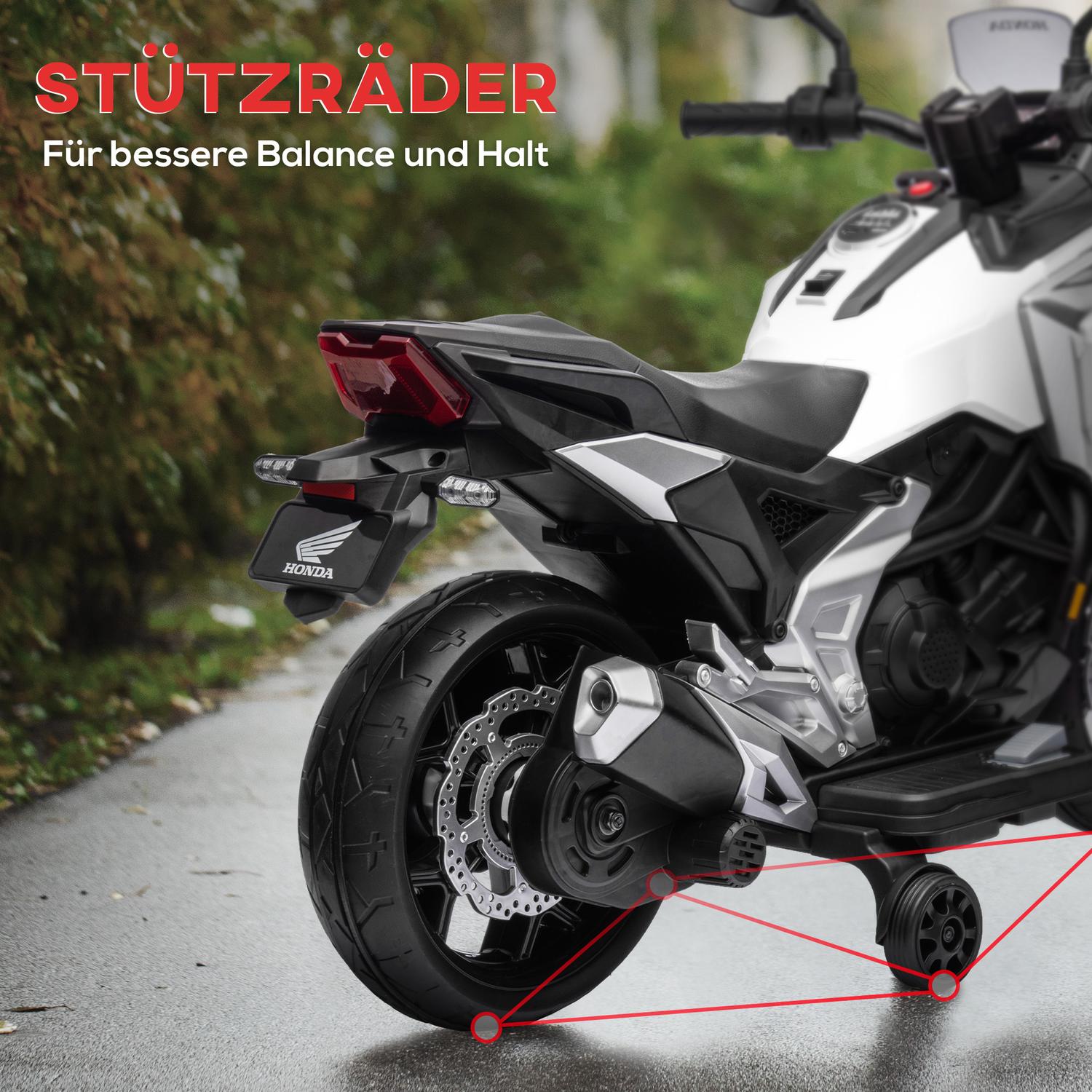 Dětská elektrická motorka 12 V, USB, LED, bílá