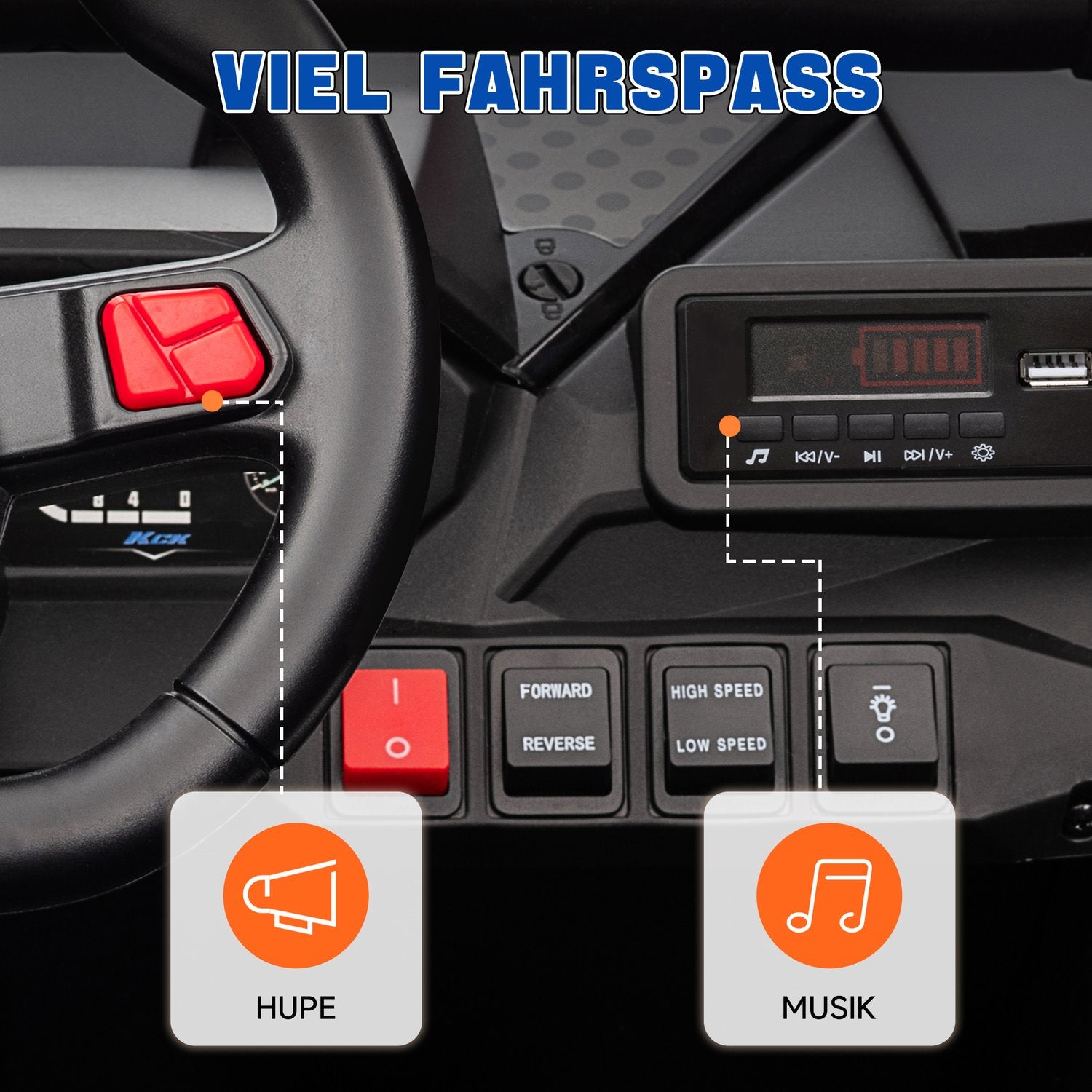 Barns 24V elbil, terräng, musik, fjärrkontroll, blå