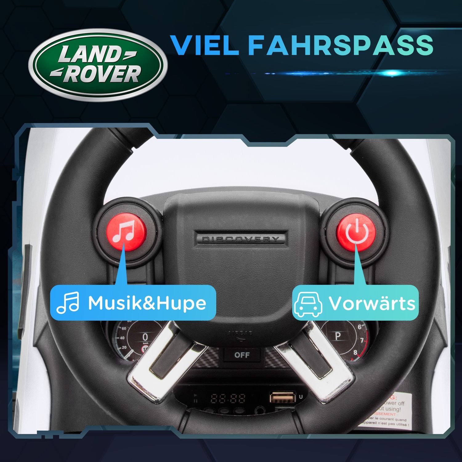 Dětské elektrické auto 2 v 1 s hudbou a světly, bílé