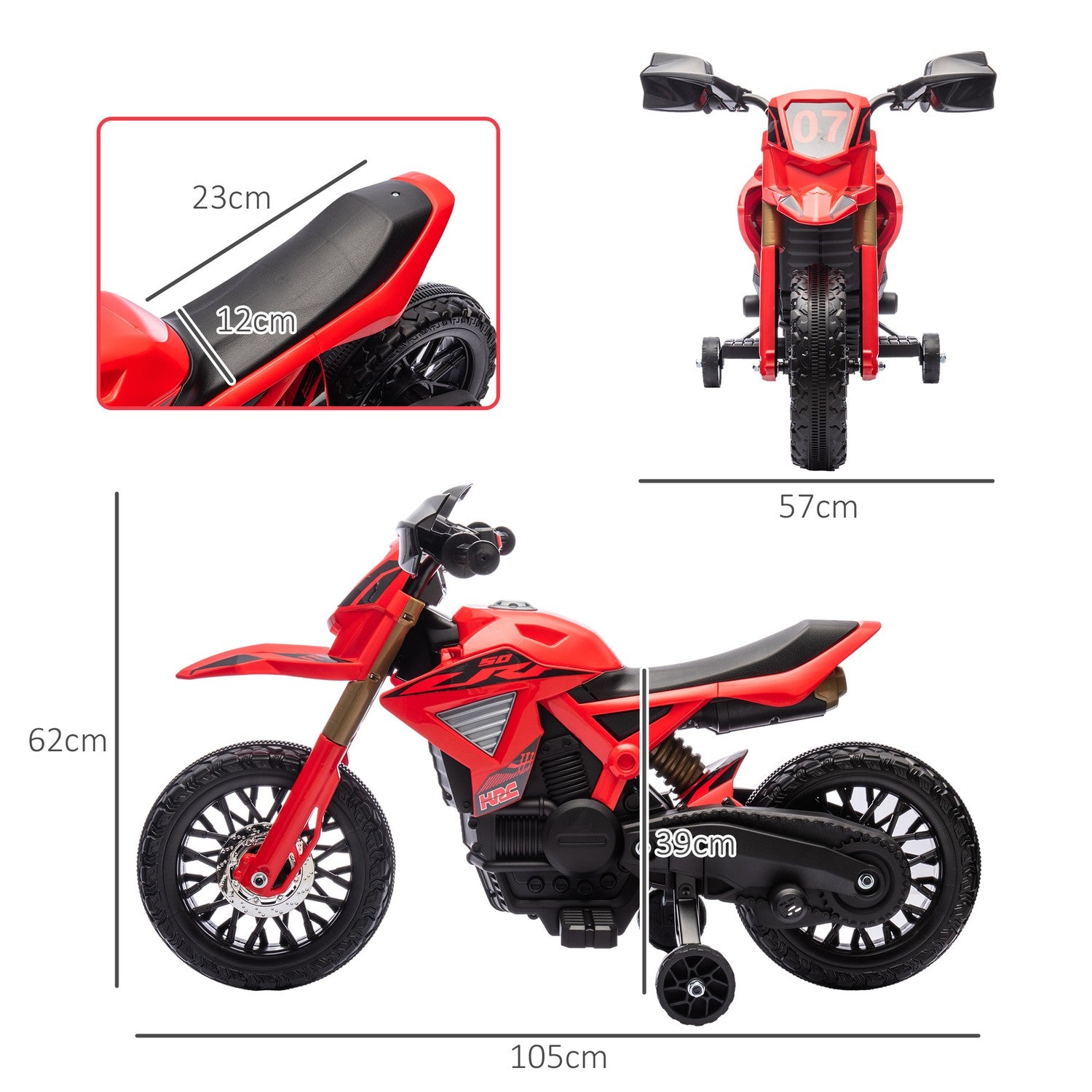Dětská elektrická motorka 6 V, červená, 3–8 let