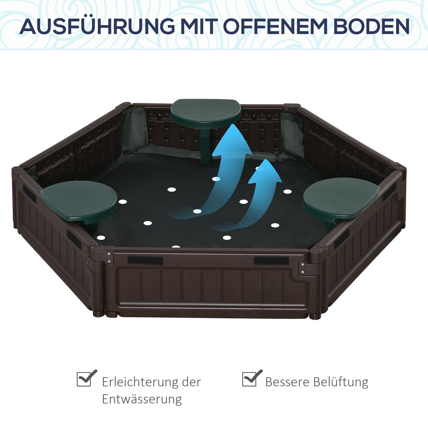 Barnsandlåda med säten – HDPE, brun, Ø120x21cm