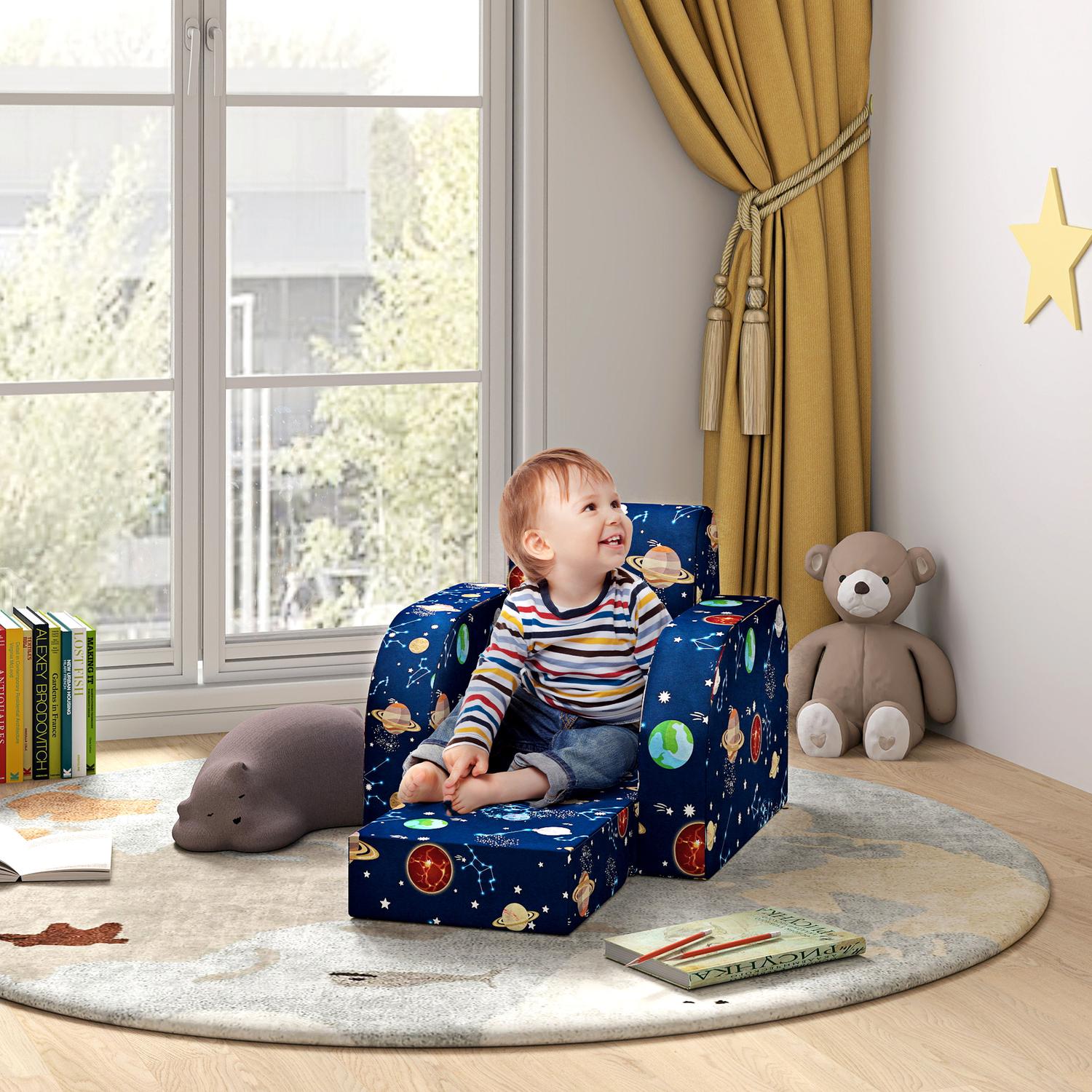 Dětské skládací rozkládací křeslo – planetární design