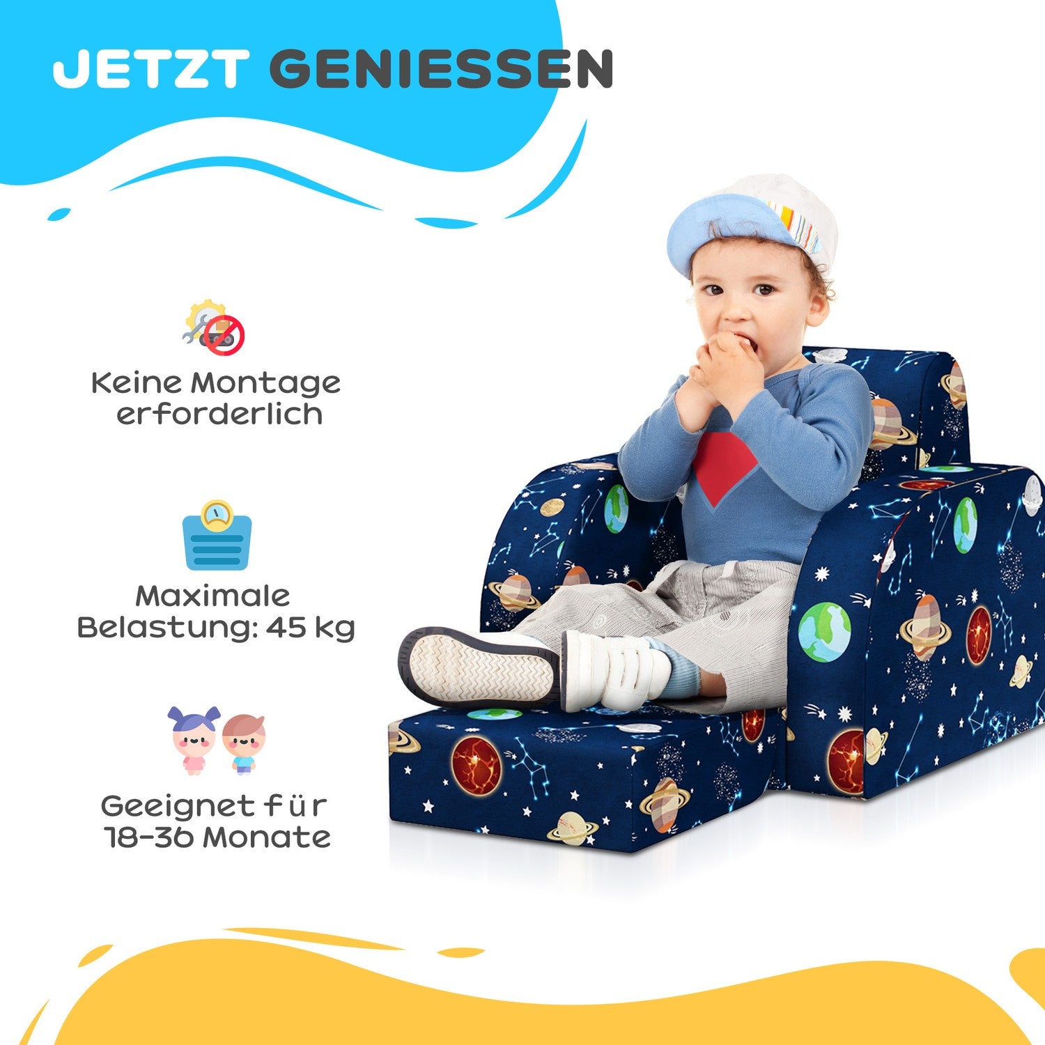 Dětské skládací rozkládací křeslo – planetární design
