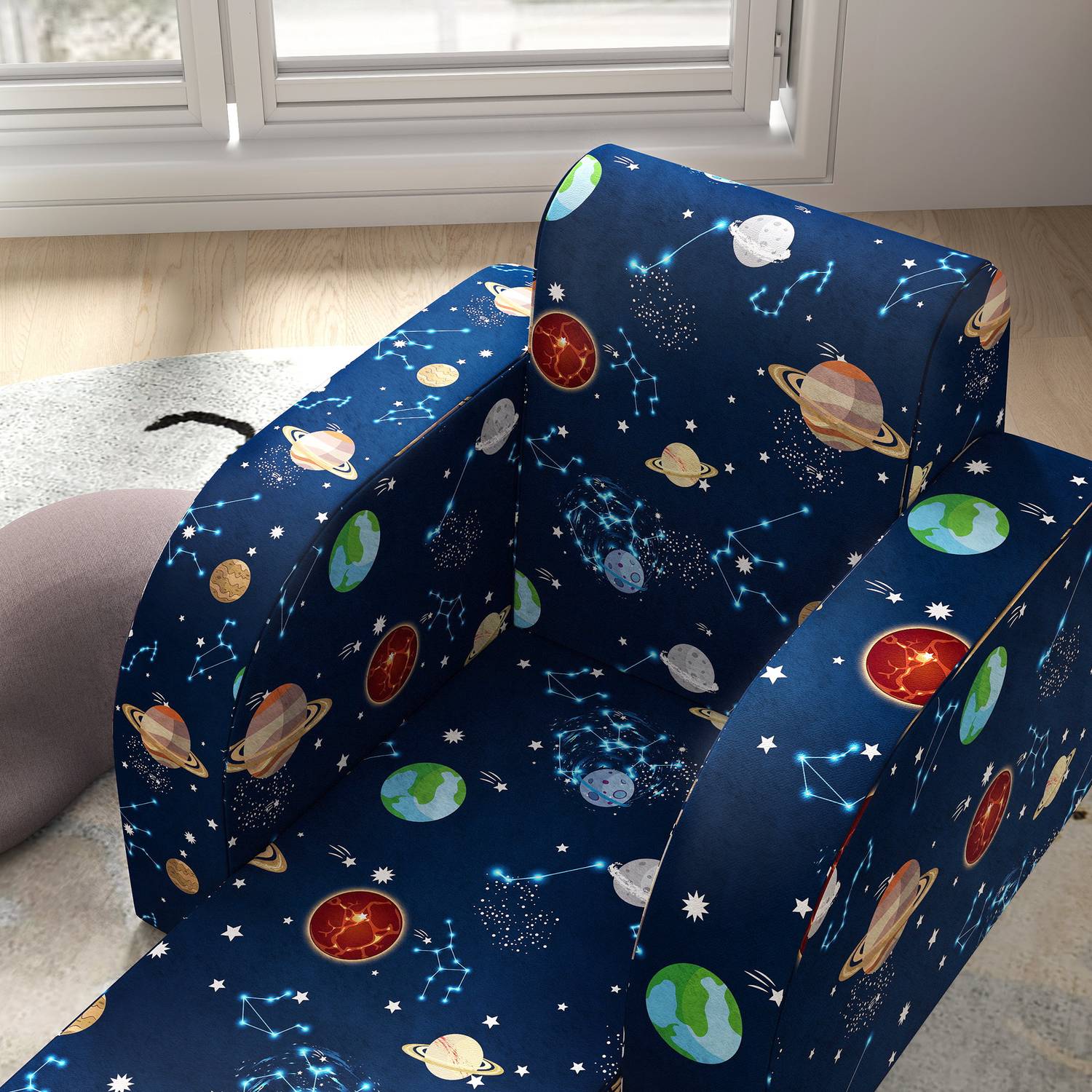 Dětské skládací rozkládací křeslo – planetární design