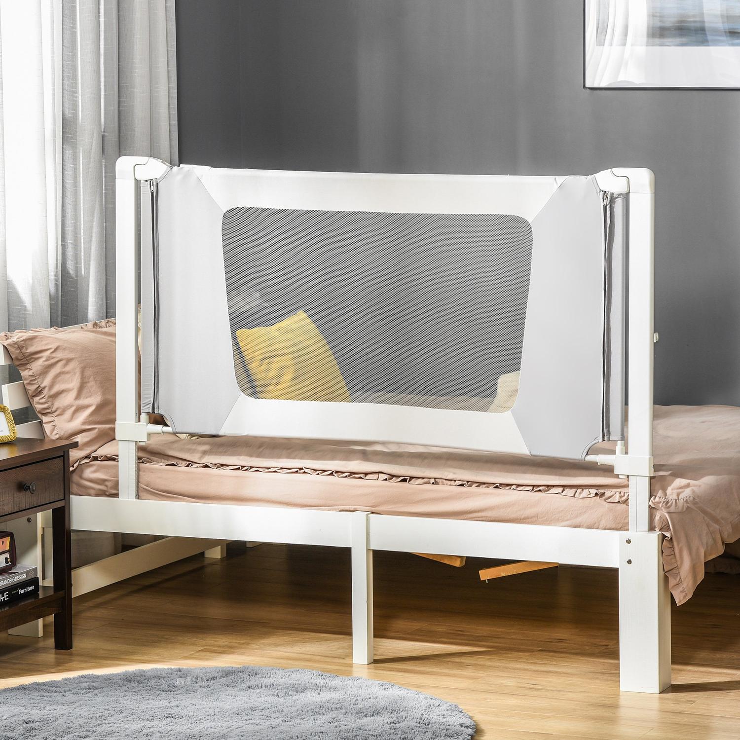 Barnsängstång, justerbar, L-formade ben, grå