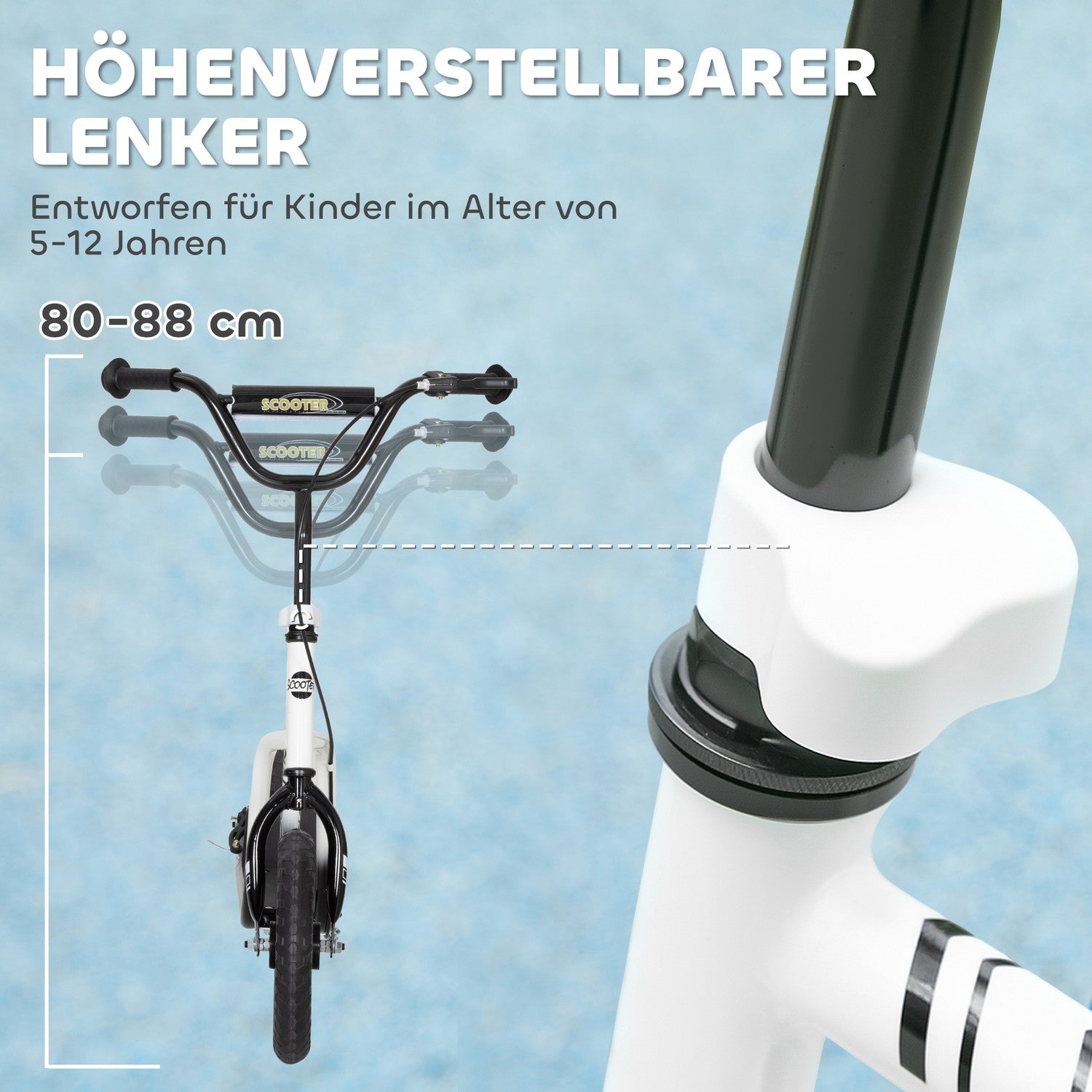 Barnsparkcykel, justerbart styre, stora hjul, åldrar 5-12