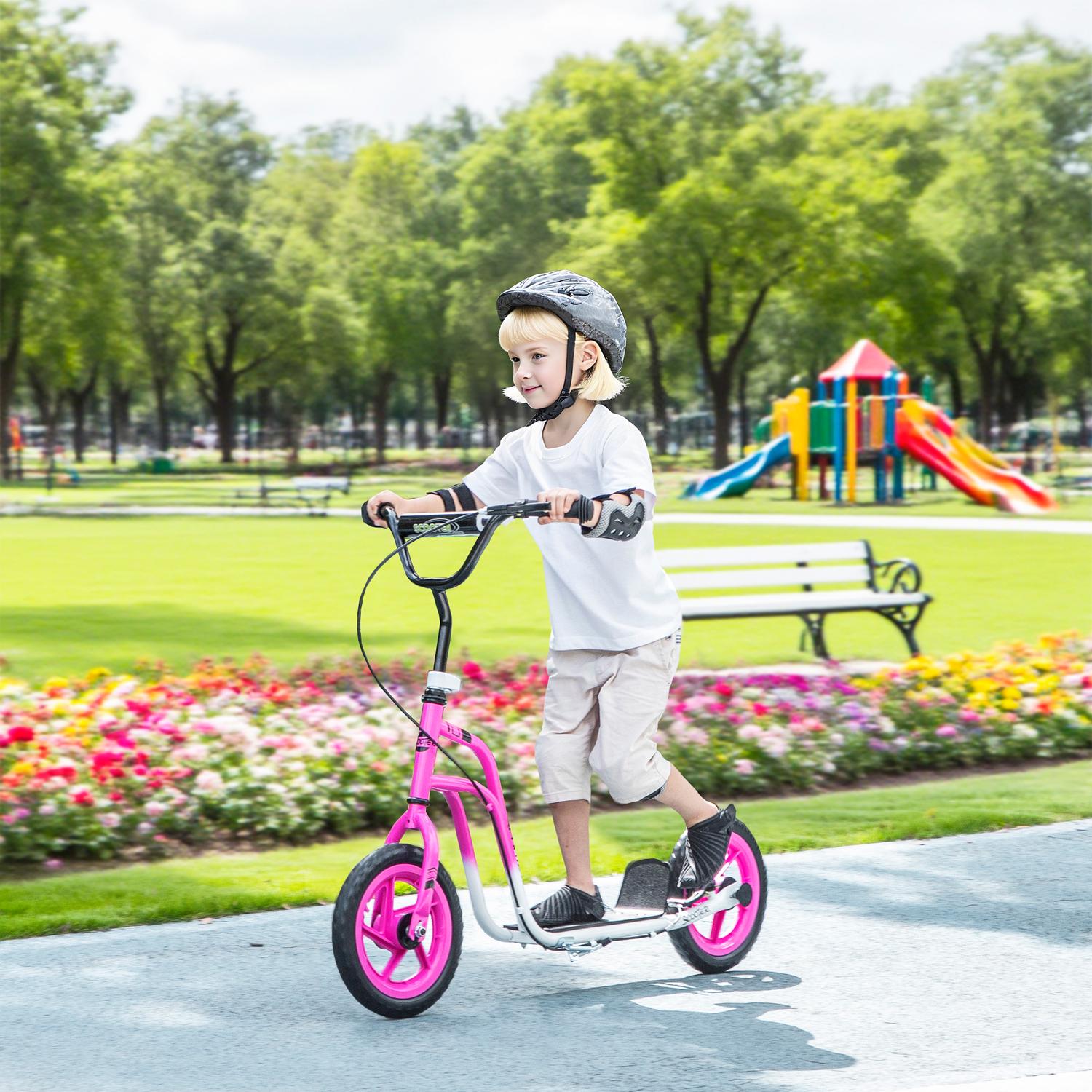 Barnsparkcykel, justerbart styre, stora hjul, rosa