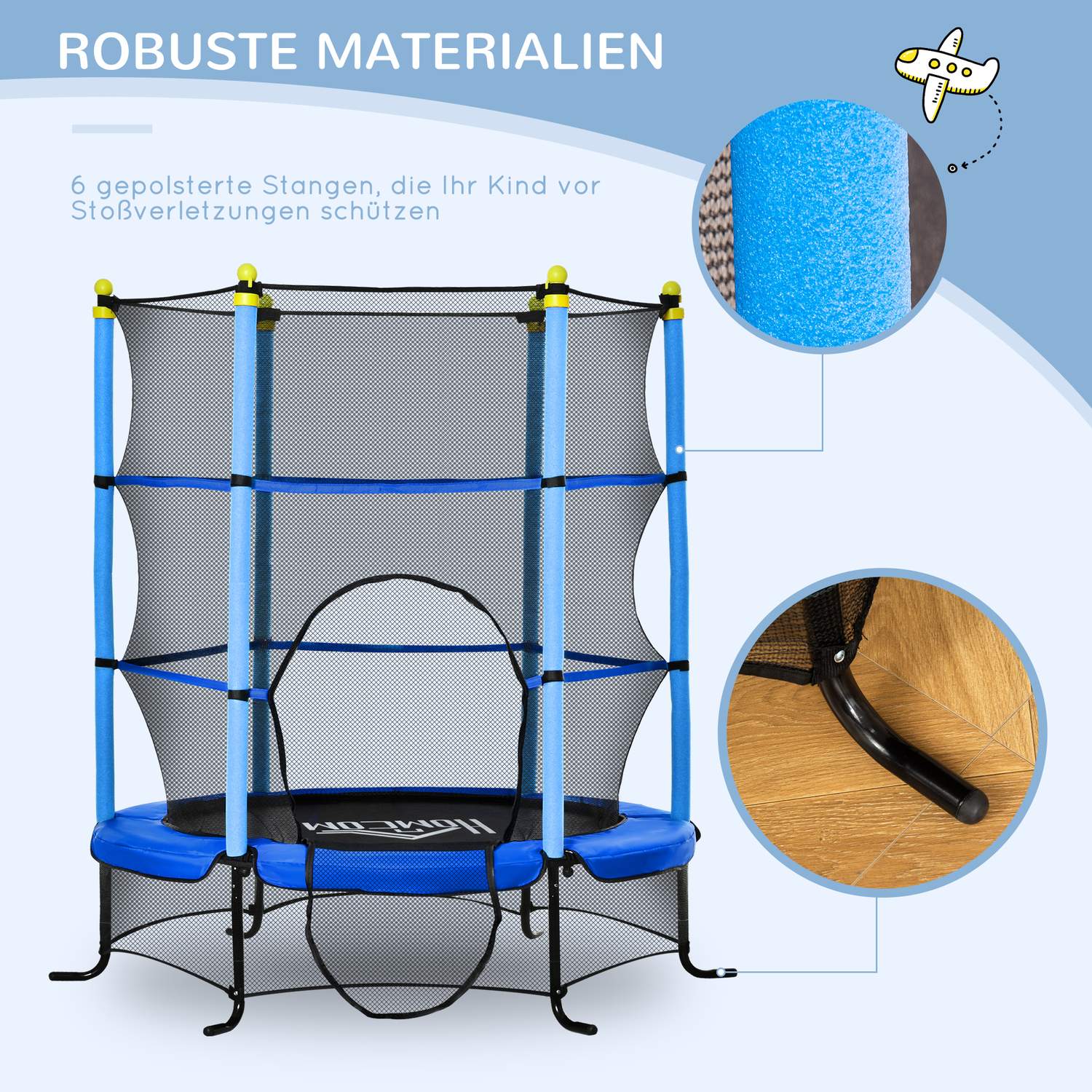 Barnstudsmatta 163 cm med skyddsnät – stålblå