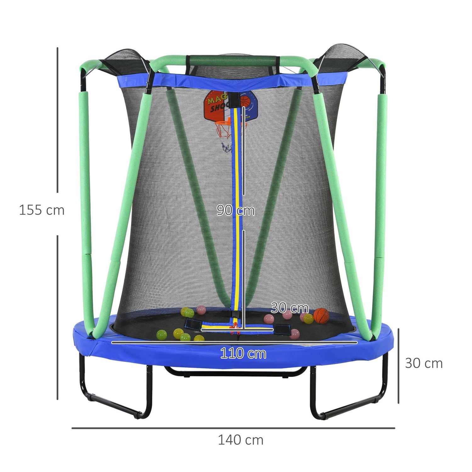 Barnstudsmatta med skyddsnät & basketbåge, 140 cm