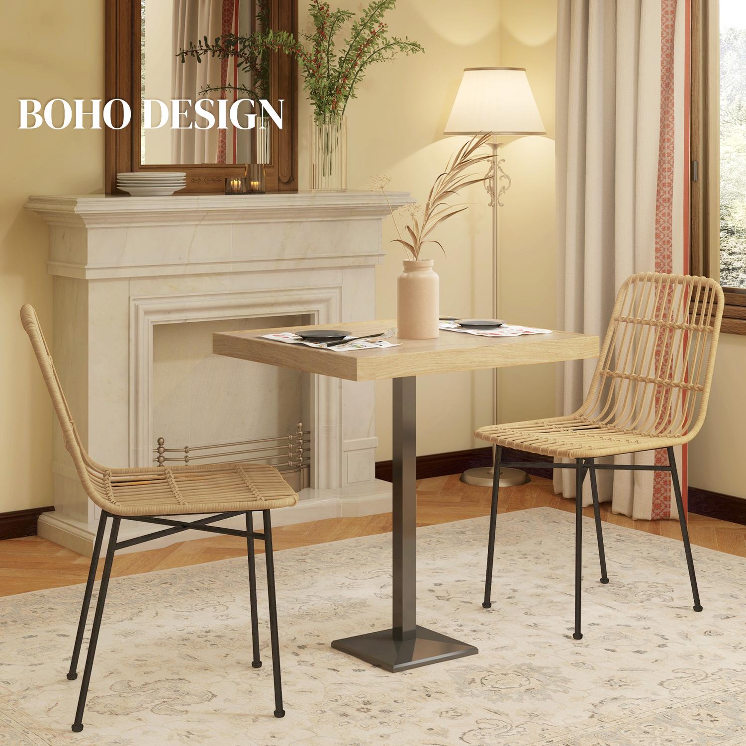 Sada 2 barových židlí, boho design, PE ratan, žluté