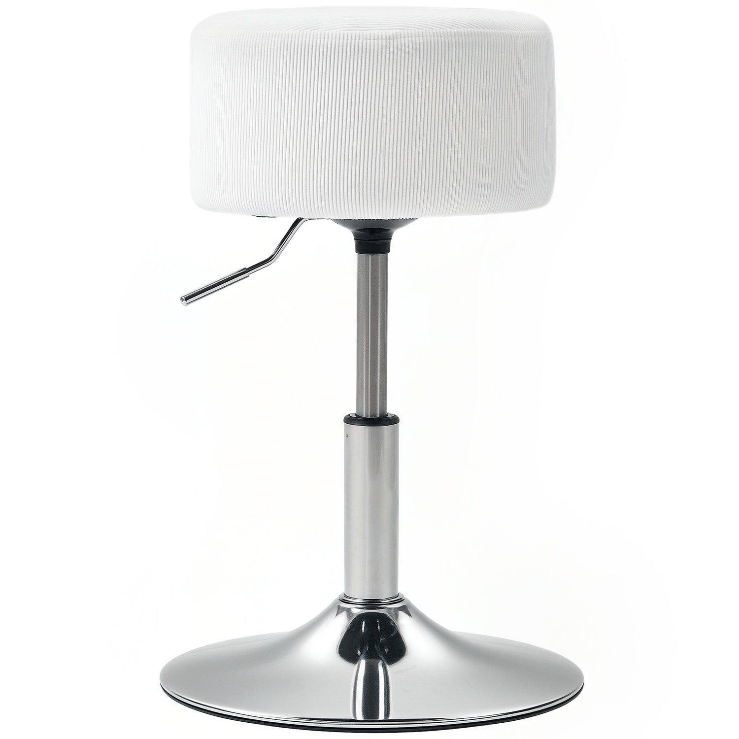 Barstol, stoppad barstol med metallram, manchesterlook, justerbar i höjdled, 360° vridbar, vit
